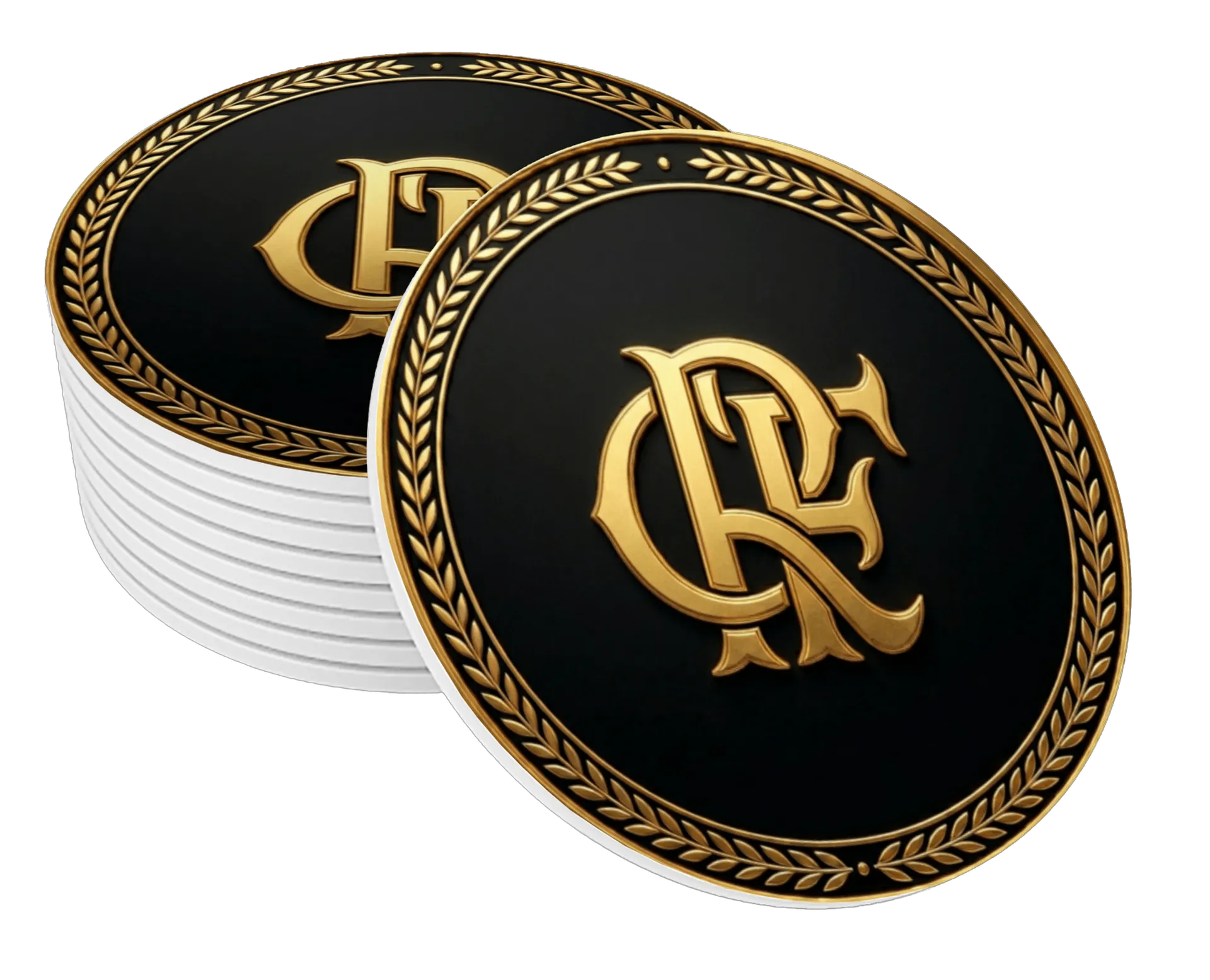 Porta-copo Monograma Dourado Moldura de Louros MDF de Coutinho Store — imagem 1 de 3