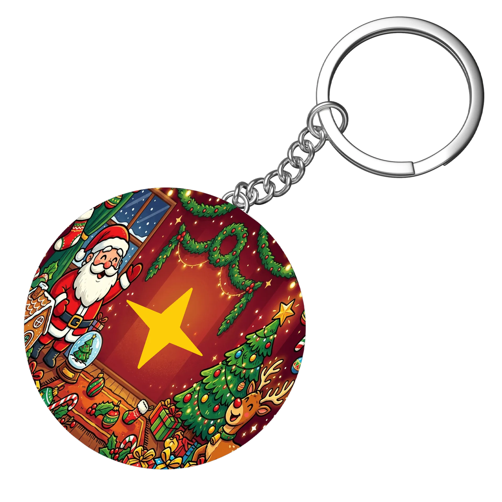 Chaveiro MDF Papai Noel Árvore de Natal Ilustração Colorida - Imagem 3