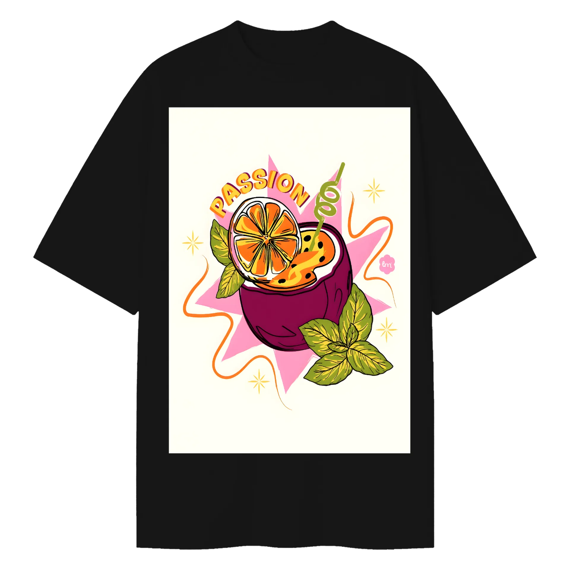 Camiseta Oversized Drink Passion Frutas Cítricas Cartoon - Imagem 1