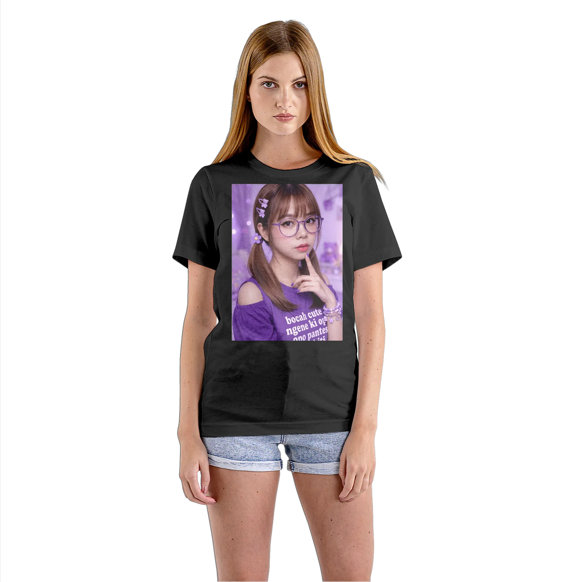 Camiseta Babylook Estampa Tipográfica Roxa e Branca 100% - Imagem 3