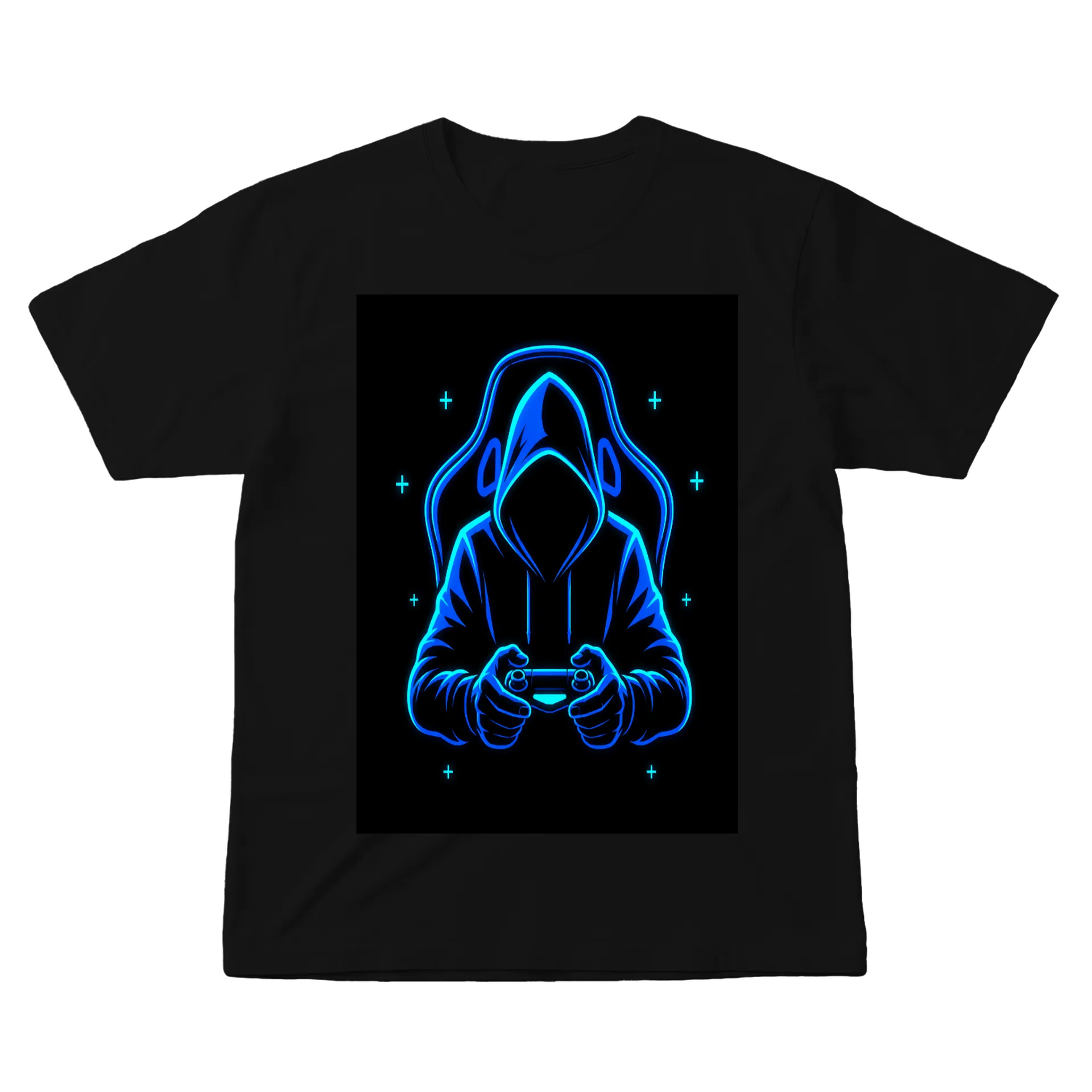 Camiseta Neon Hooded Gamer Blue 100% Algodão - Imagem 1