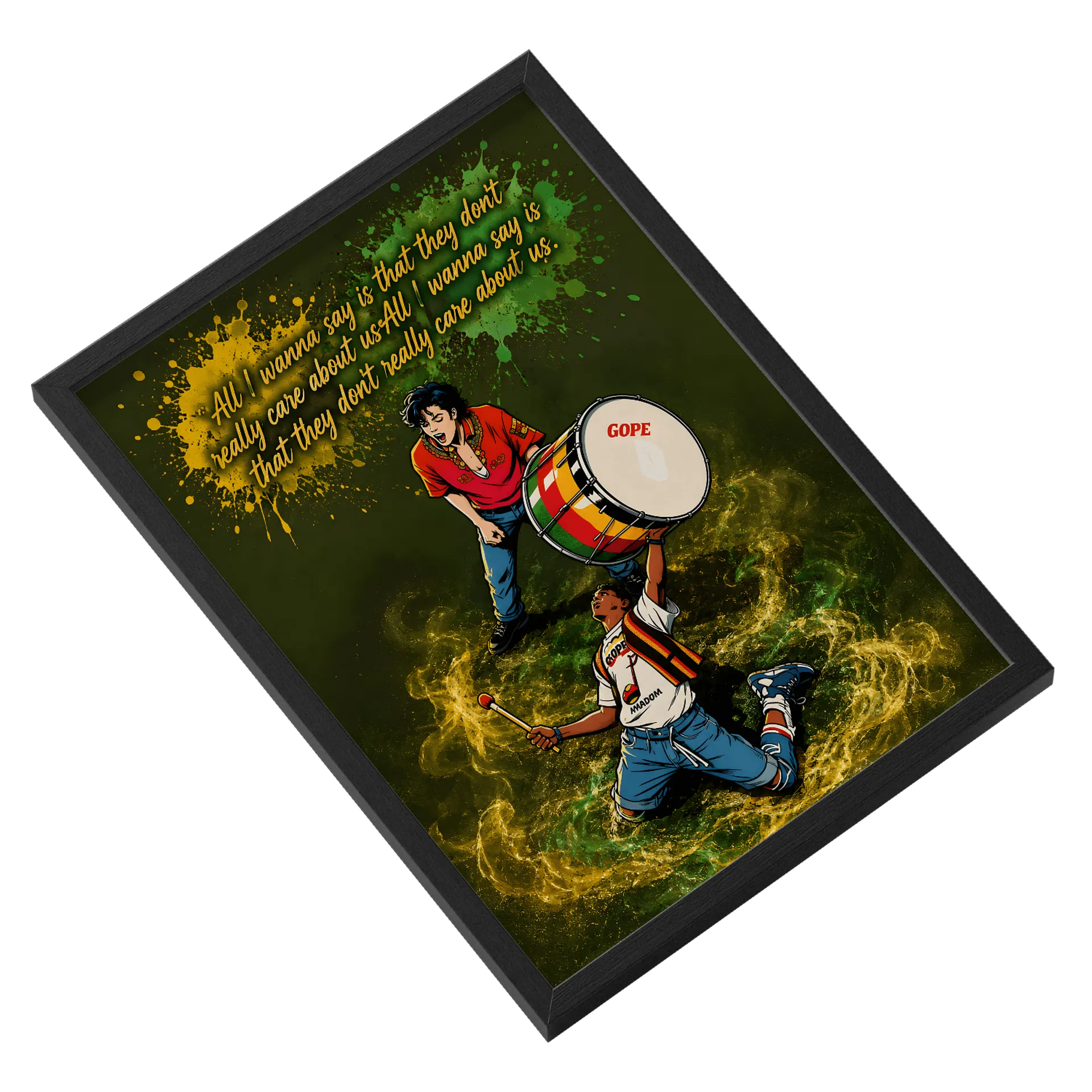 Quadro Ilustração de Percussionistas com Frase A3 com Vidro - Imagem 2