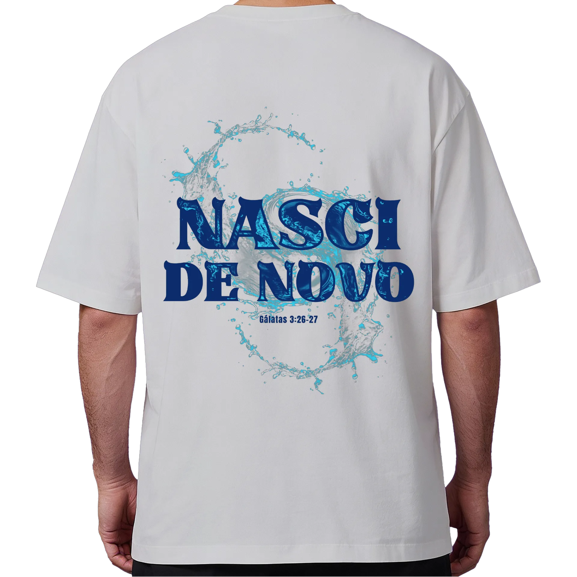 Camiseta Oversized Estampa Tipográfica Nasci de Novo Azul de PUBLI UP  — imagem 6 de 6