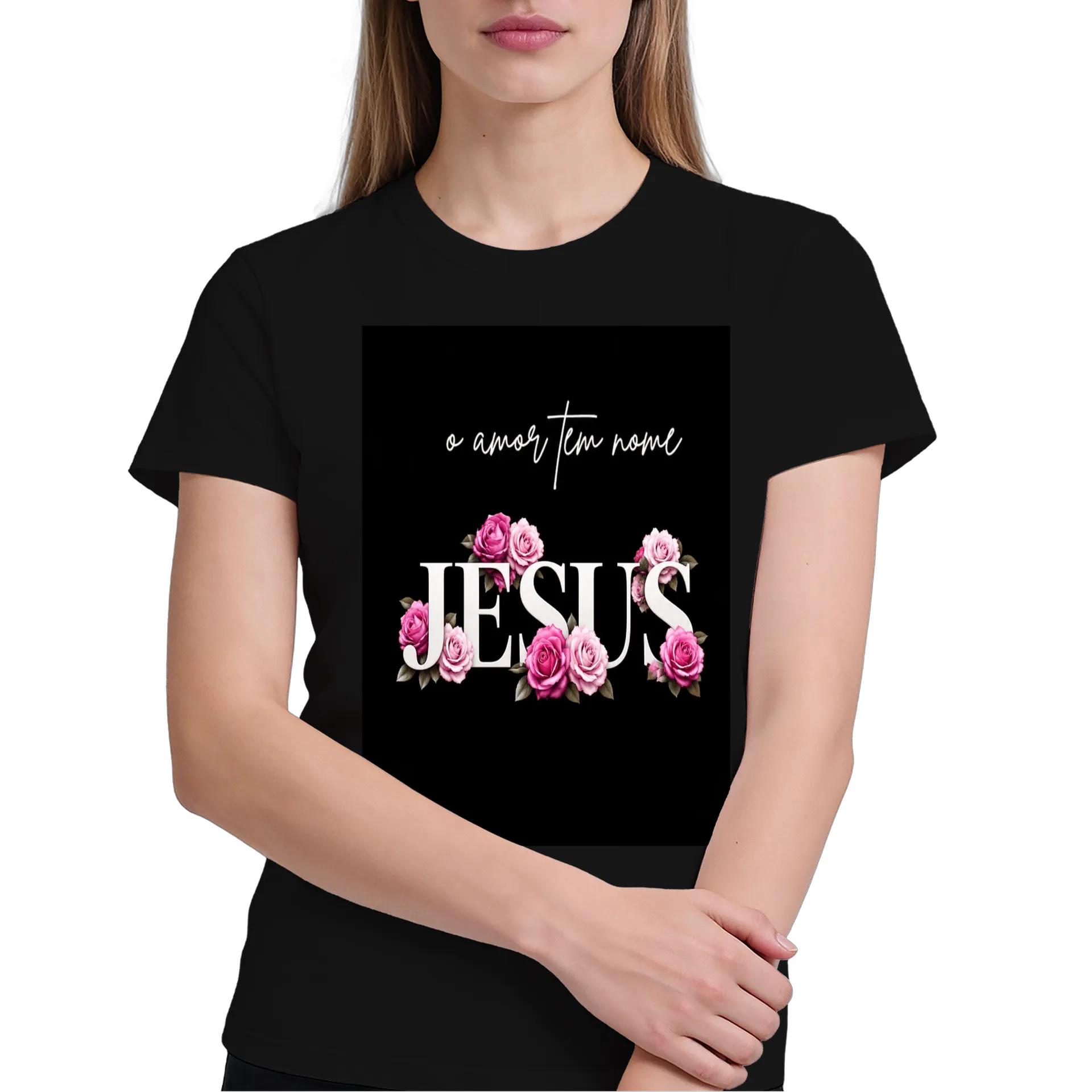 Camiseta Escrito JESUS com Rosas 100% Algodão de Tamires Thormes  — imagem 3 de 6