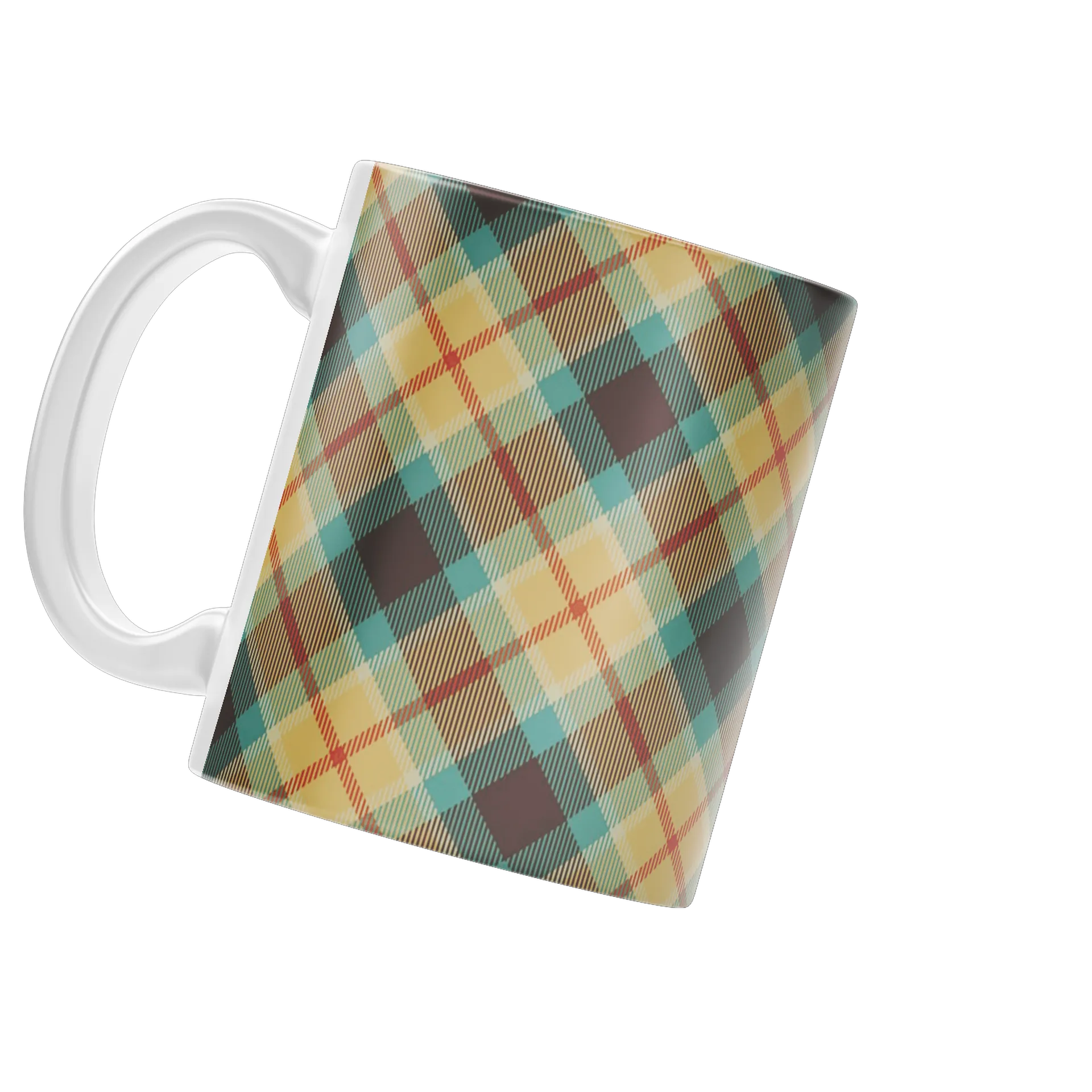 Caneca Porcelana Estampa Xadrez Colorido 325ml - Imagem 3