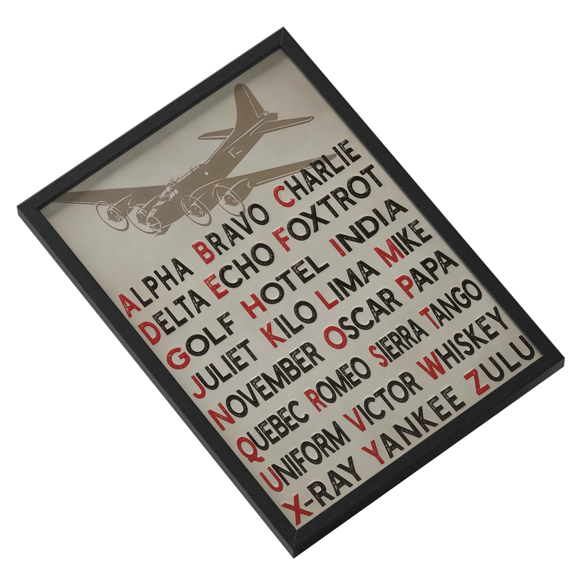 Quadro Avião Militar Tipografia Vermelho e Preto A3 - Imagem 2