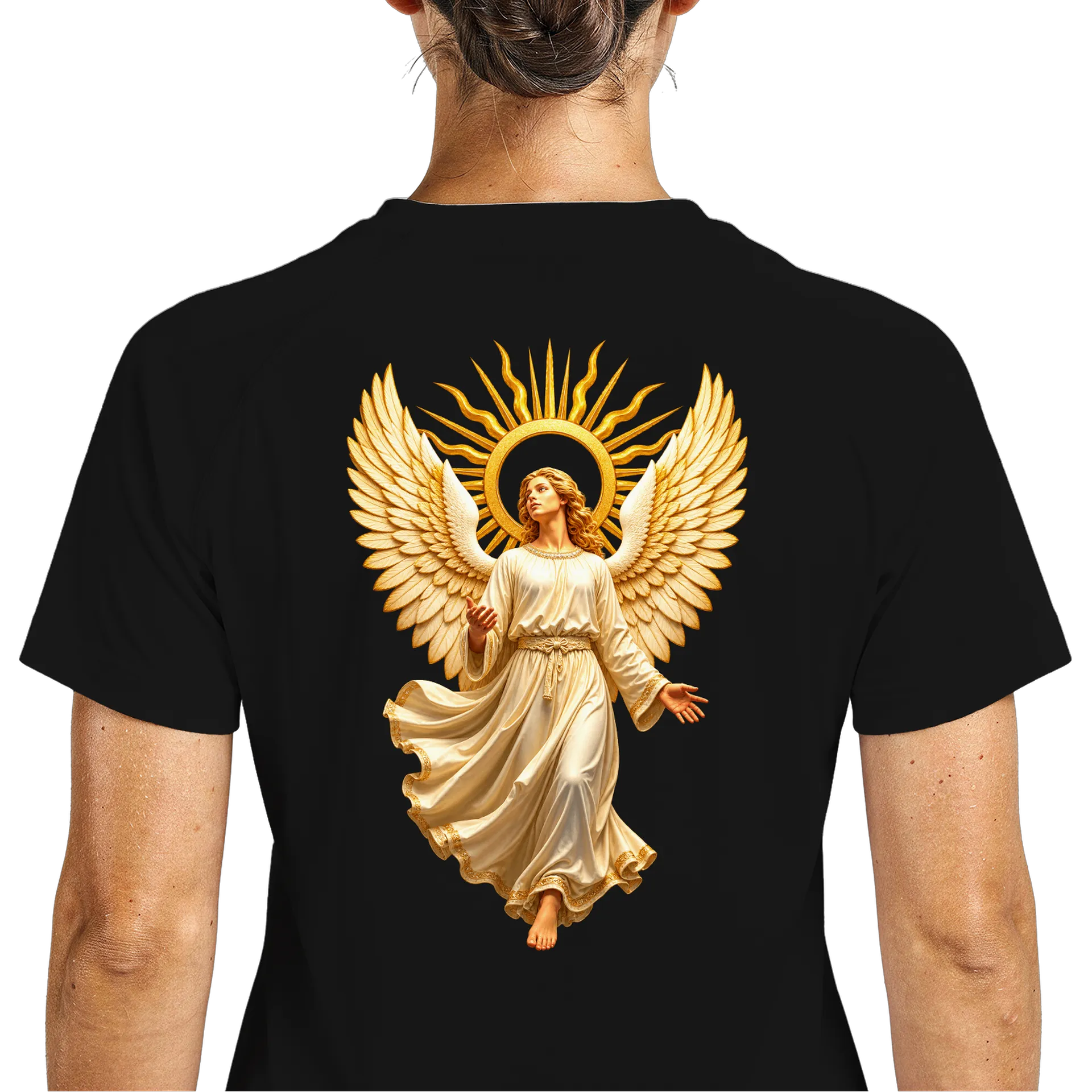 Camiseta Dry Fit Anjo Alado com Auréola Dourada Poliéster - Imagem 5