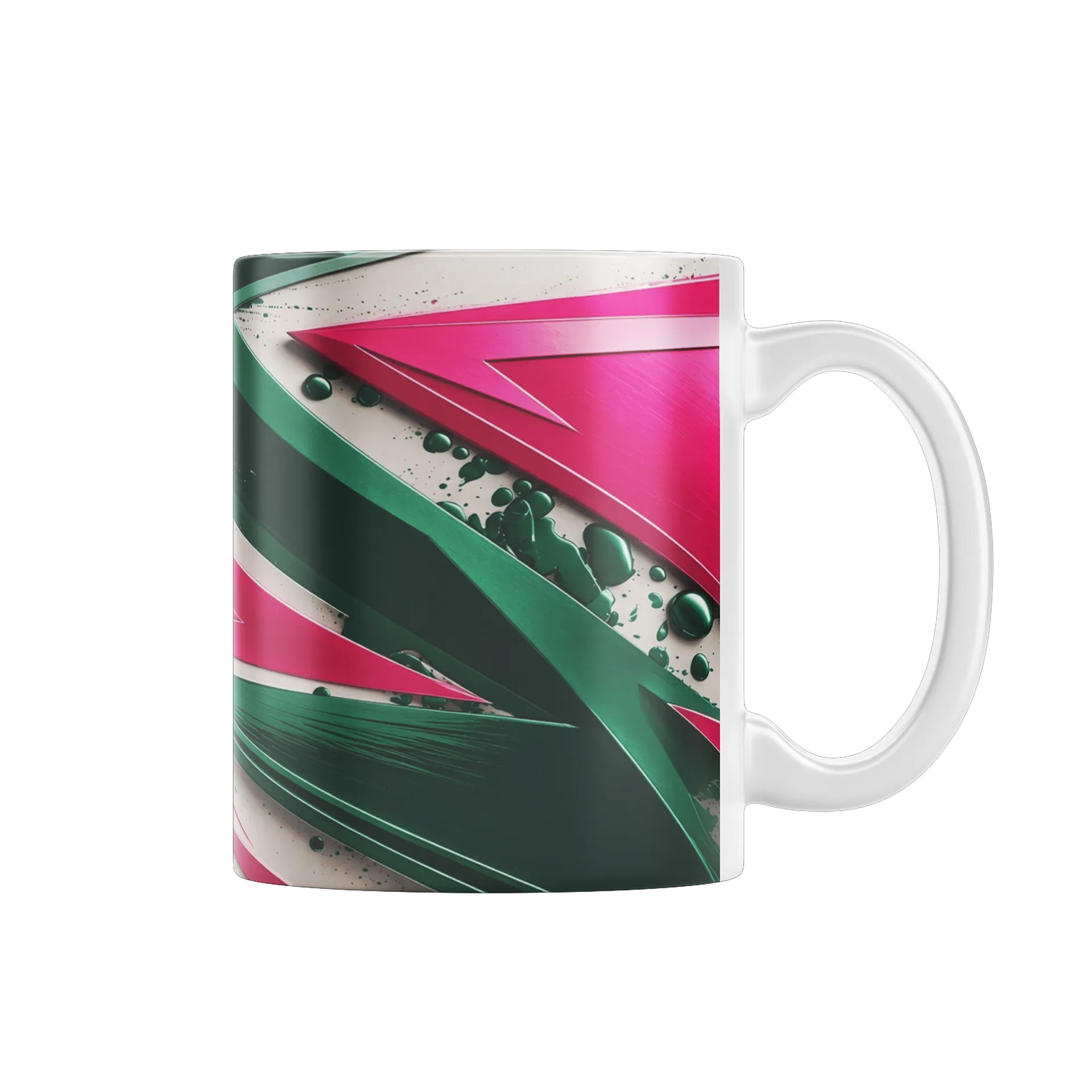 Caneca Porcelana Arte Abstrata Geométrica Rosa e Verde 325ml - Imagem 1