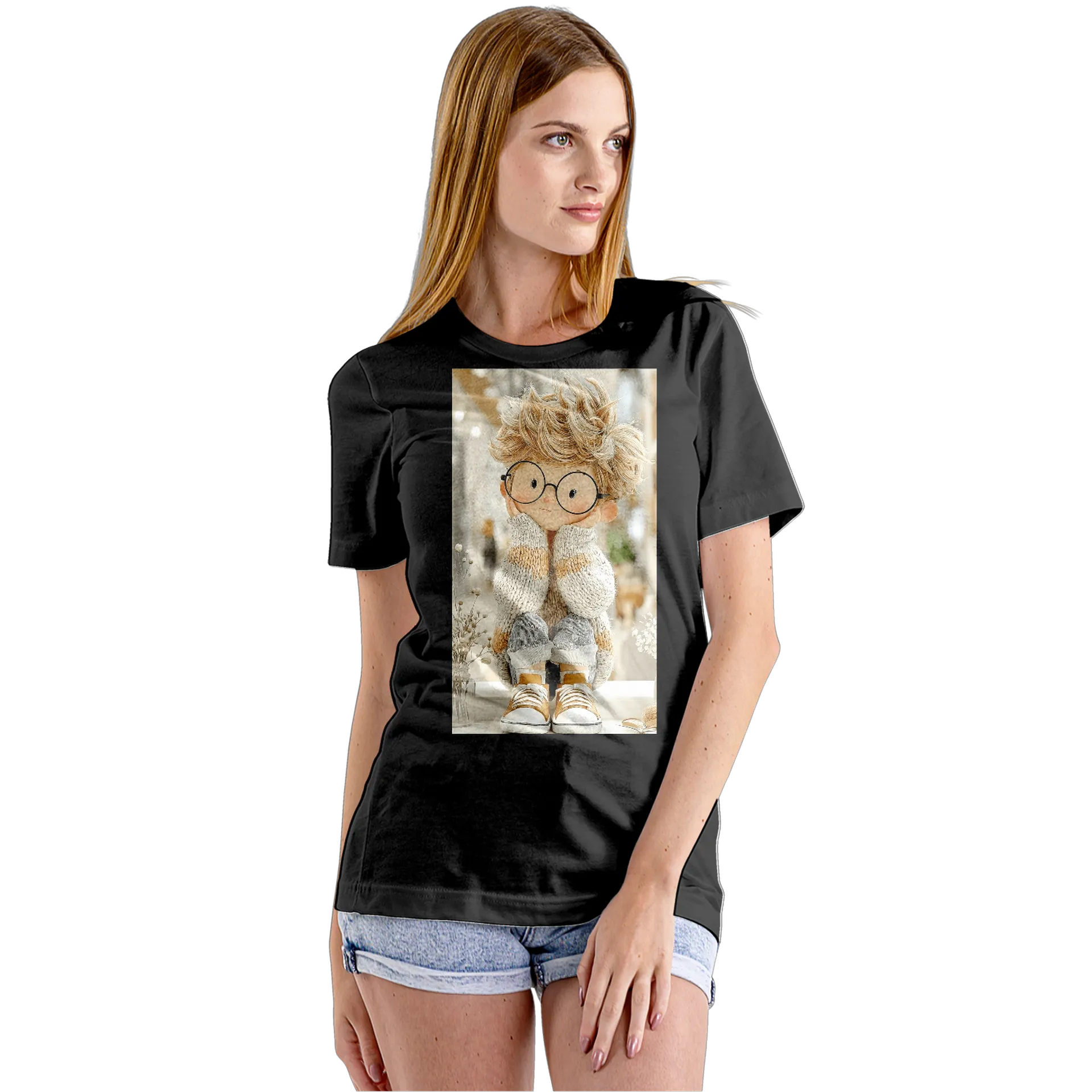 Camiseta Babylook Menino de Óculos Estilo Cartoon 100% - Imagem 5