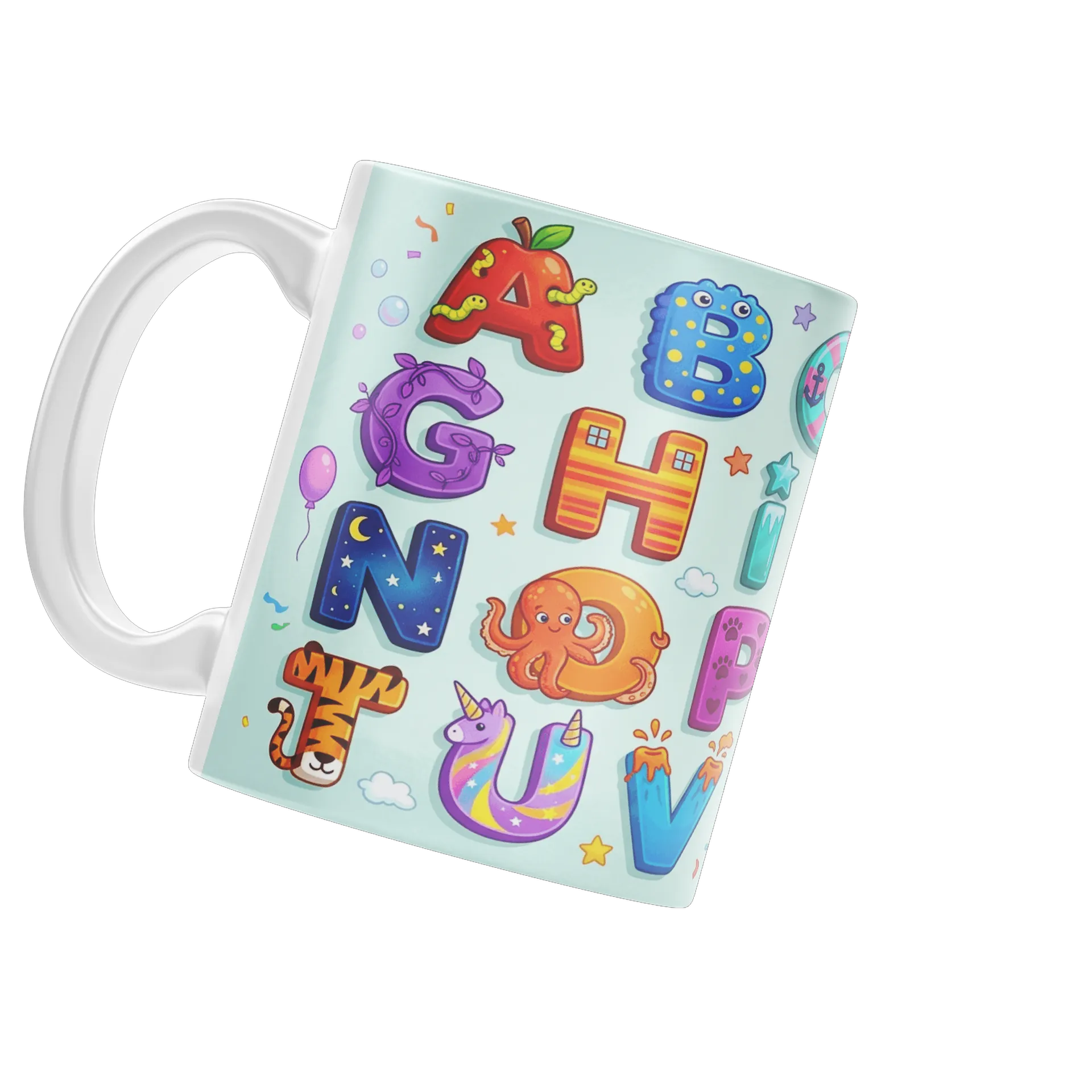 Caneca Alfabeto Infantil Ilustrado Colorido 325ml - Imagem 1