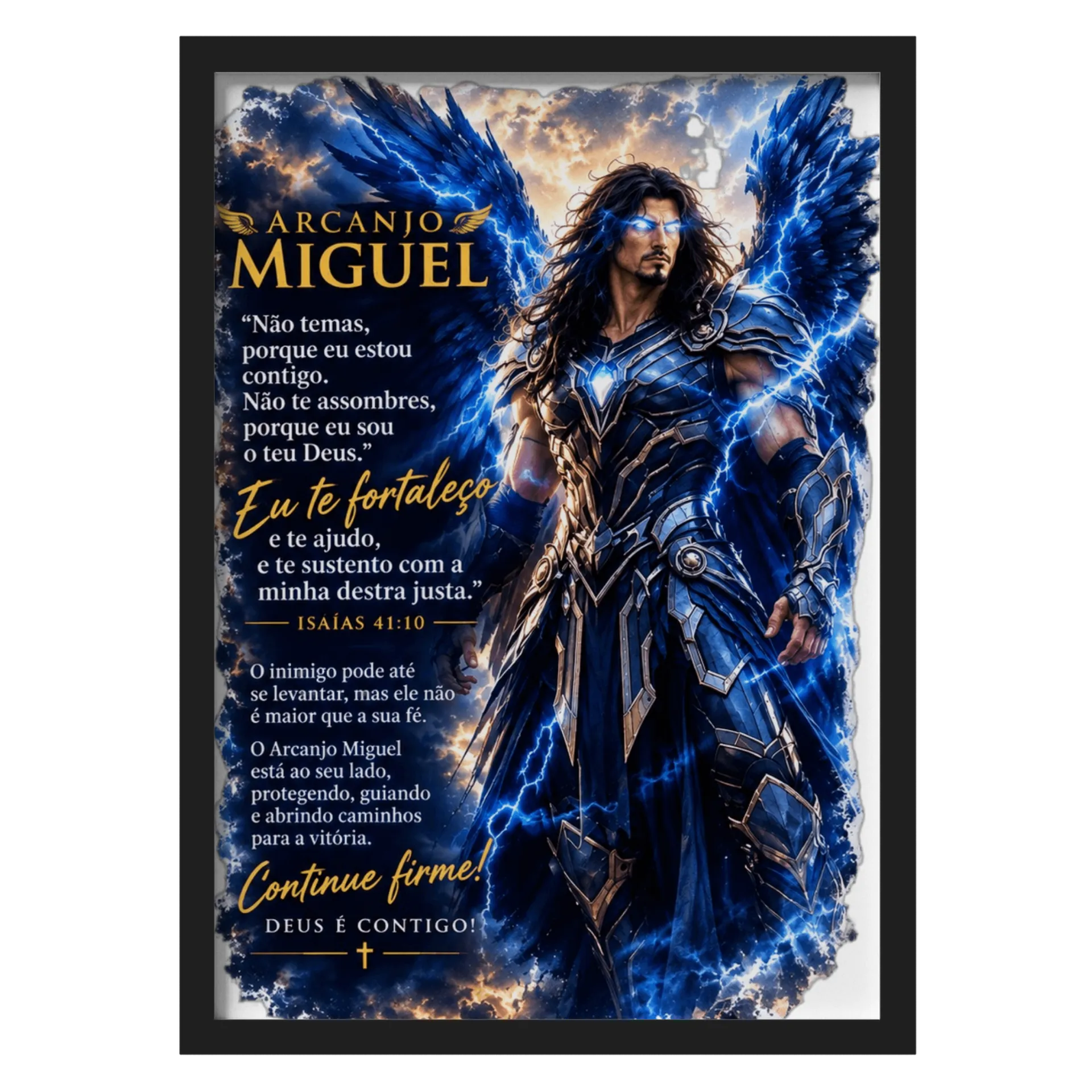 Quadro Arcanjo Miguel Asas Azuis Estampa Religiosa A3 - Imagem 1