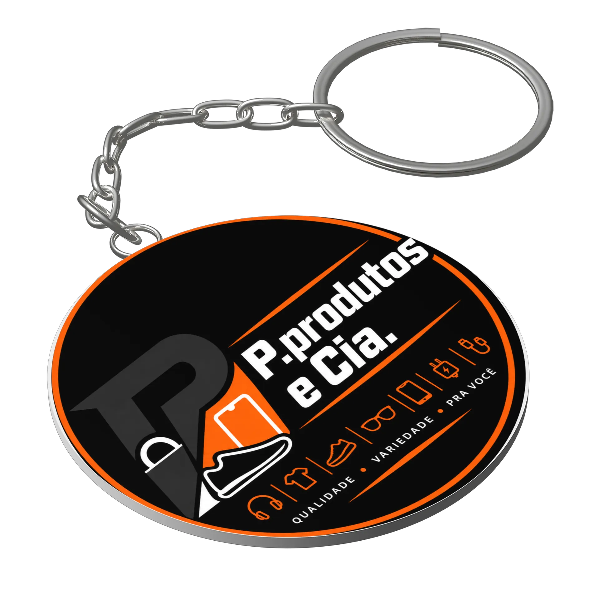 Chaveiro MDF Logo P produtos e Cia Estampa Circular orange - Imagem 1