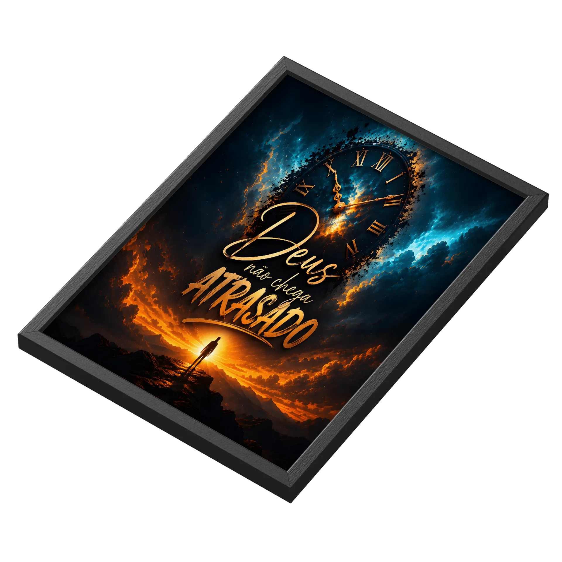 Quadro Deus não chega atrasado A3 personalizado Com Vidro - Imagem 3