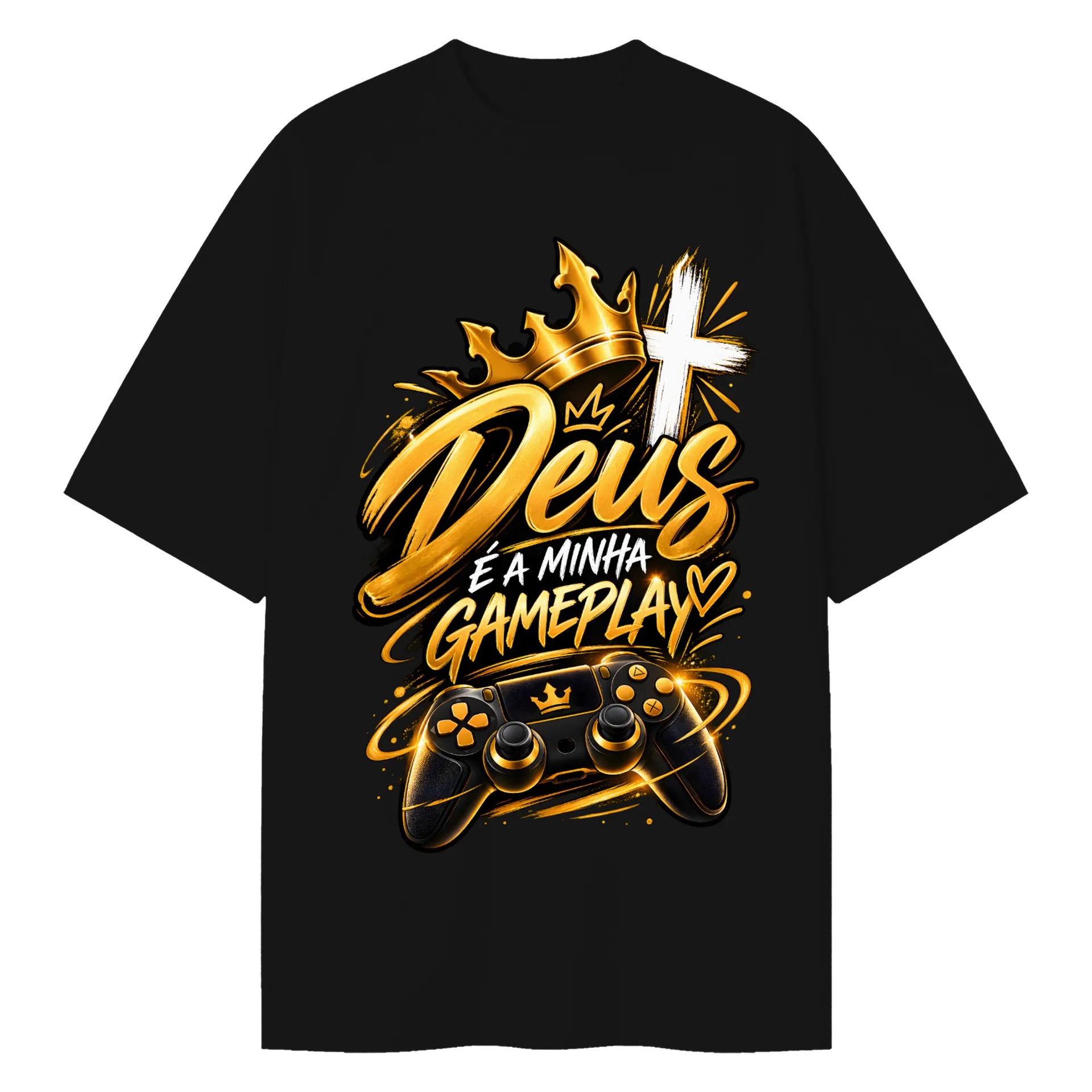 Camiseta Oversized Estampa Deus é a Minha Gameplay - Imagem 1