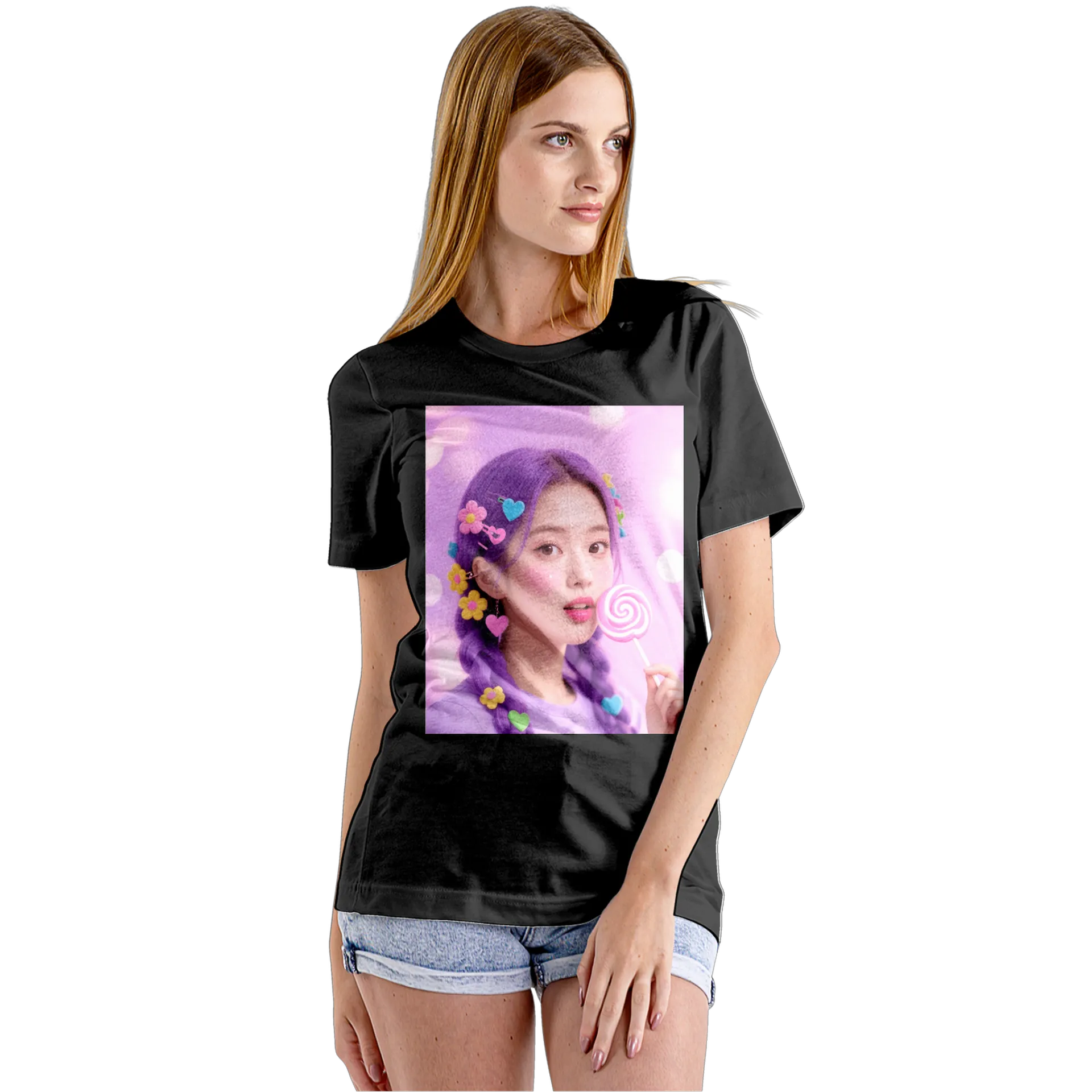 Camiseta Babylook Ilustração Fofa de Meninas e Pirulito - Imagem 5