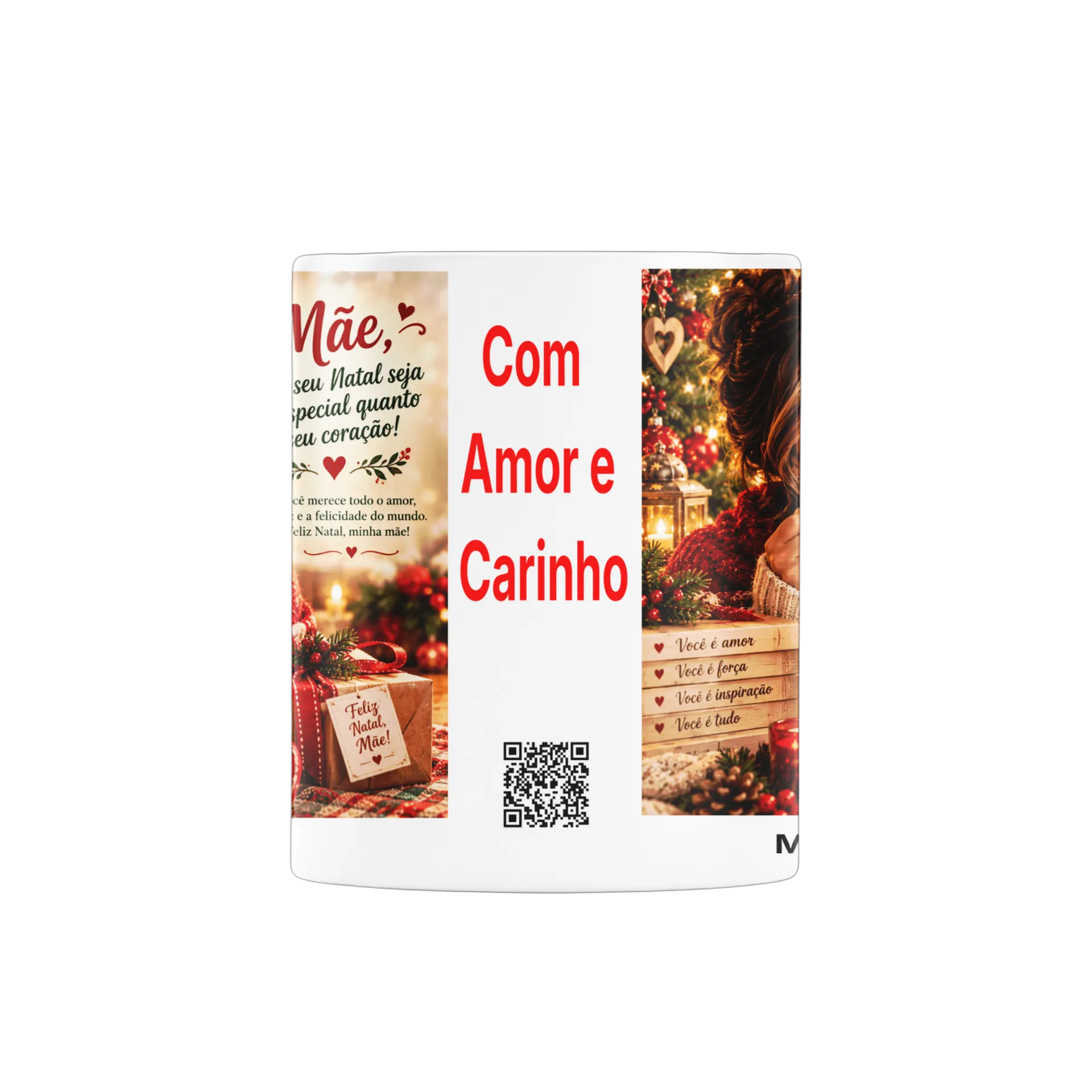 Caneca Porcelana Mãe e Natal Estampa Vermelha e Verde 325ml - Imagem 2