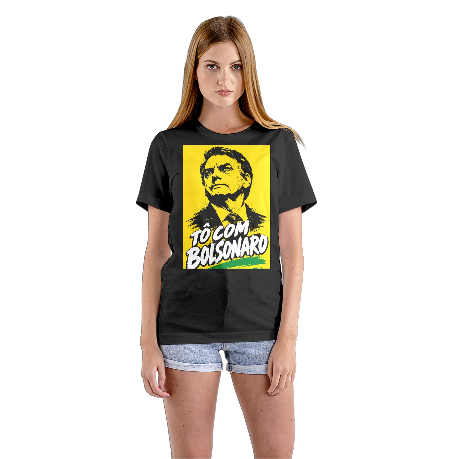 Camiseta Babylook Retrato de Bolsonaro Tipografia 100% - Imagem 3
