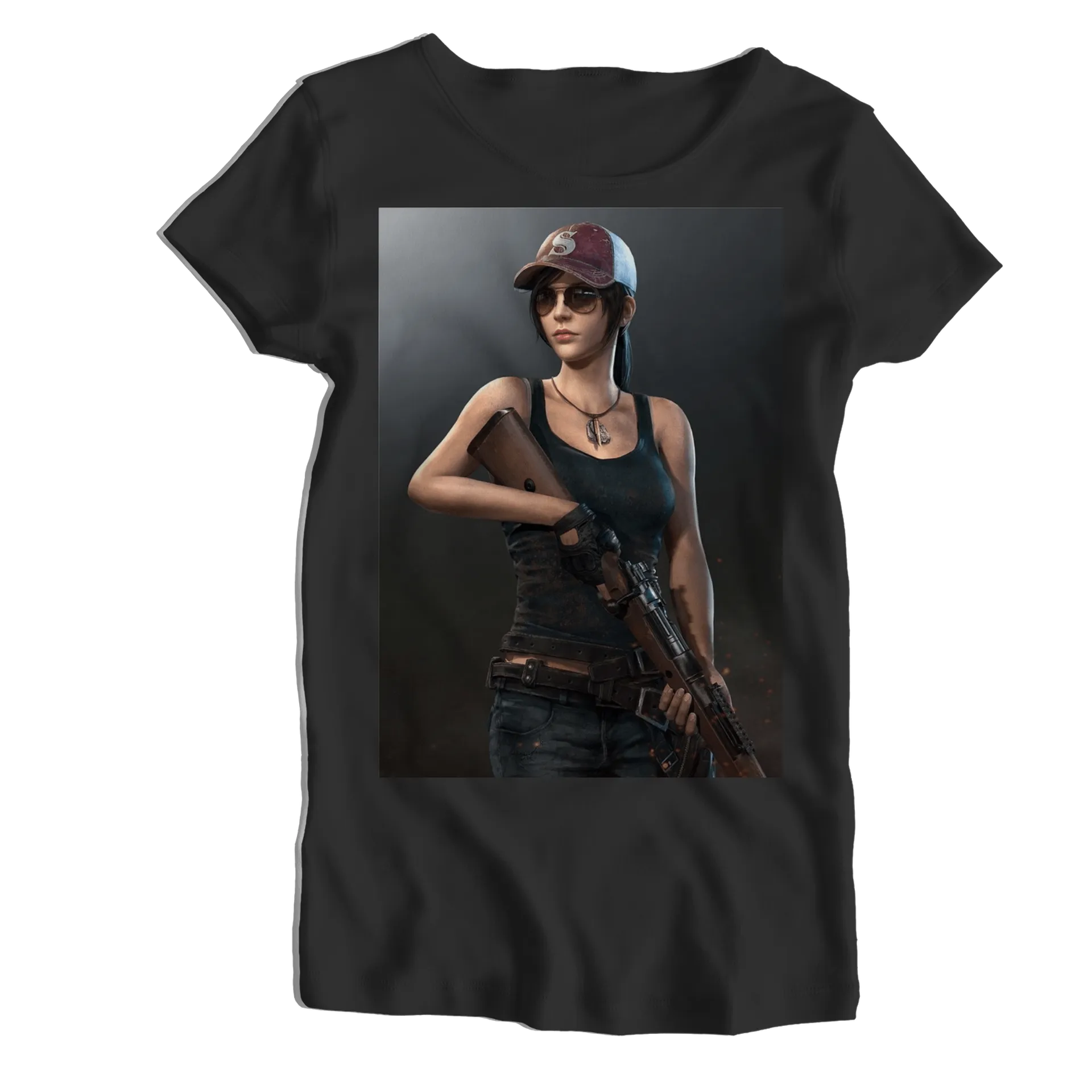 Camiseta Babylook Mulher de Boné com Rifle 100% Algodão - Imagem 1