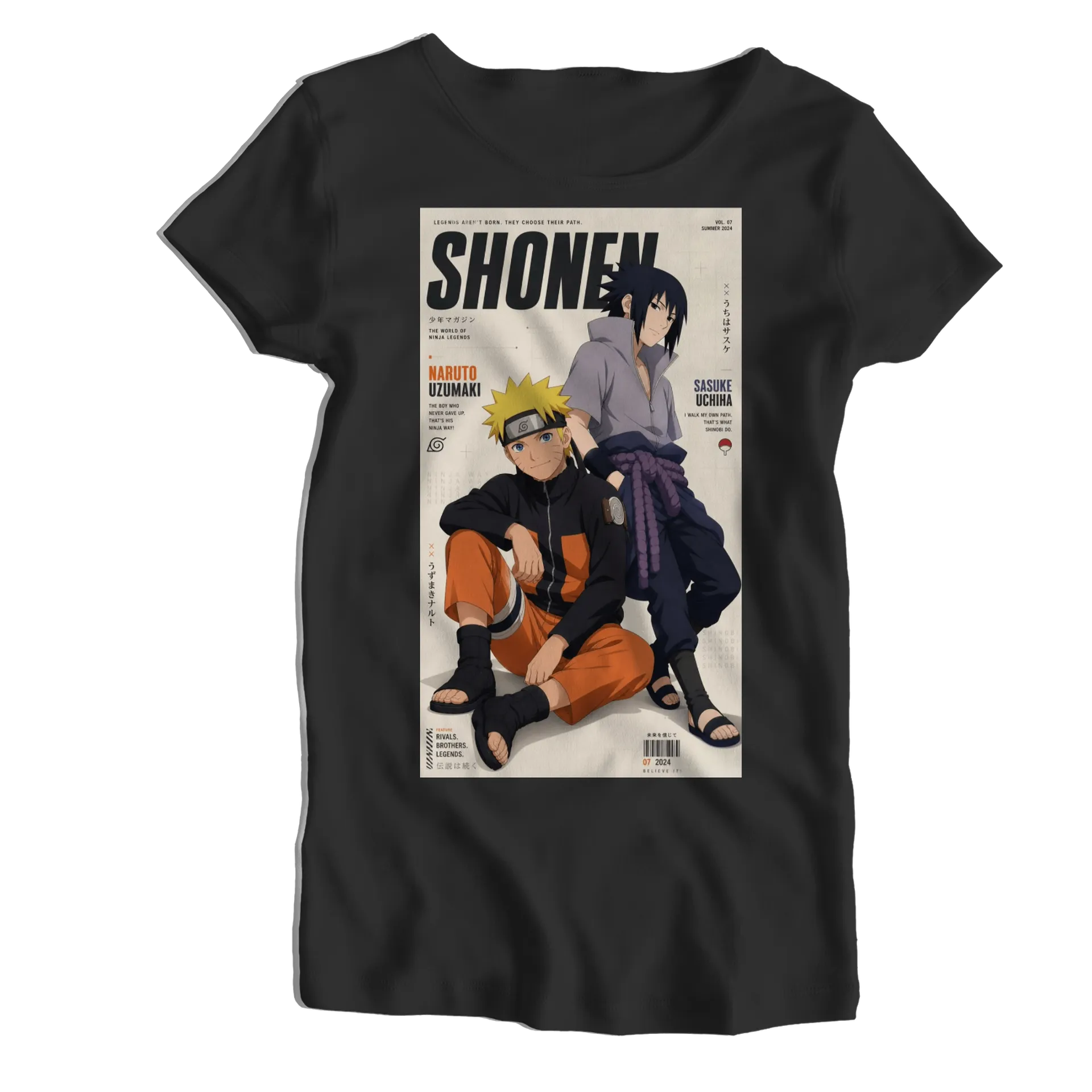 Camiseta Babylook Naruto e Sasuke Anime 100% Algodão - Imagem 1