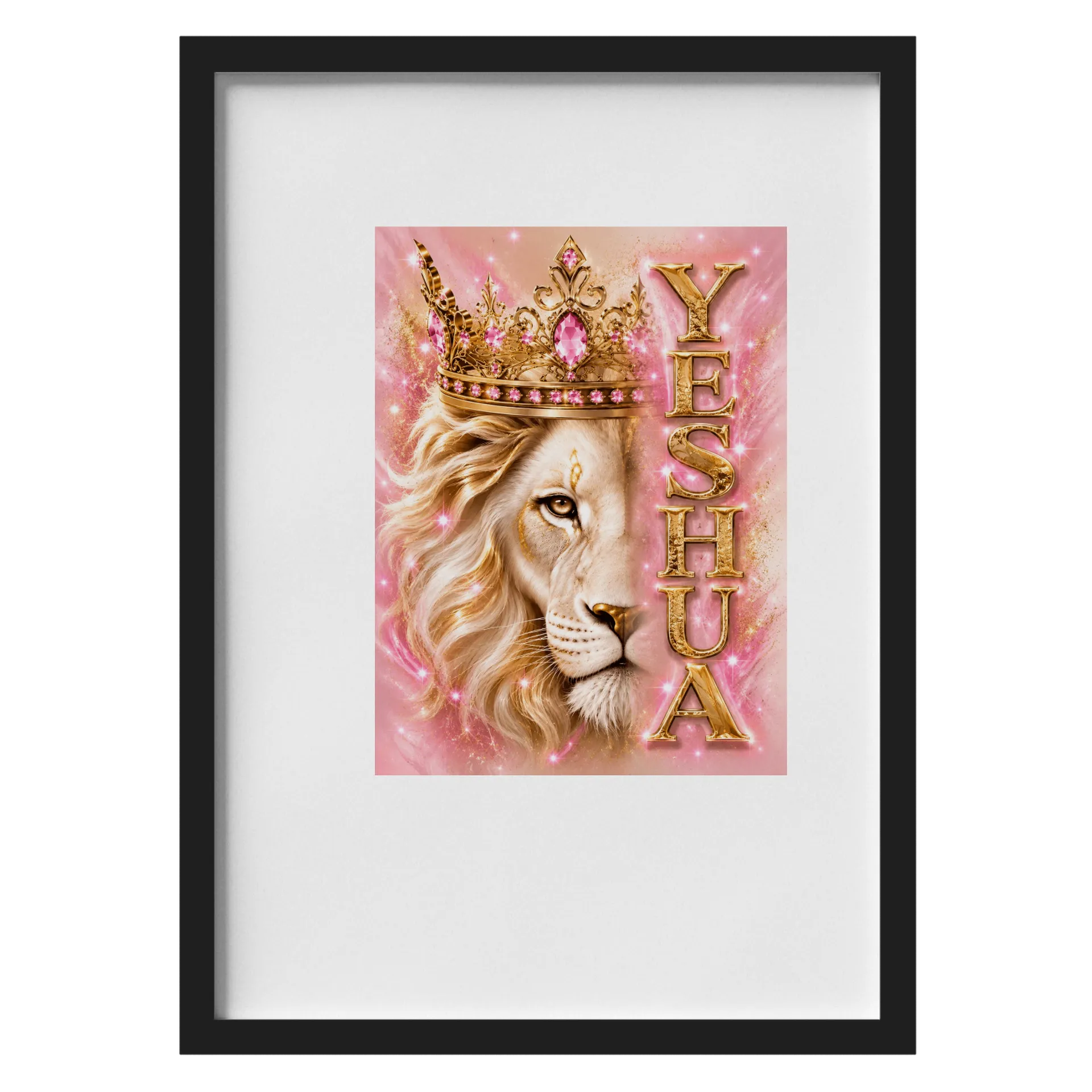 Quadro Realeza Leoa Dubai Rosa A3 com Vidro MDF e Vidro de Tamires Thormes  — imagem 1 de 3