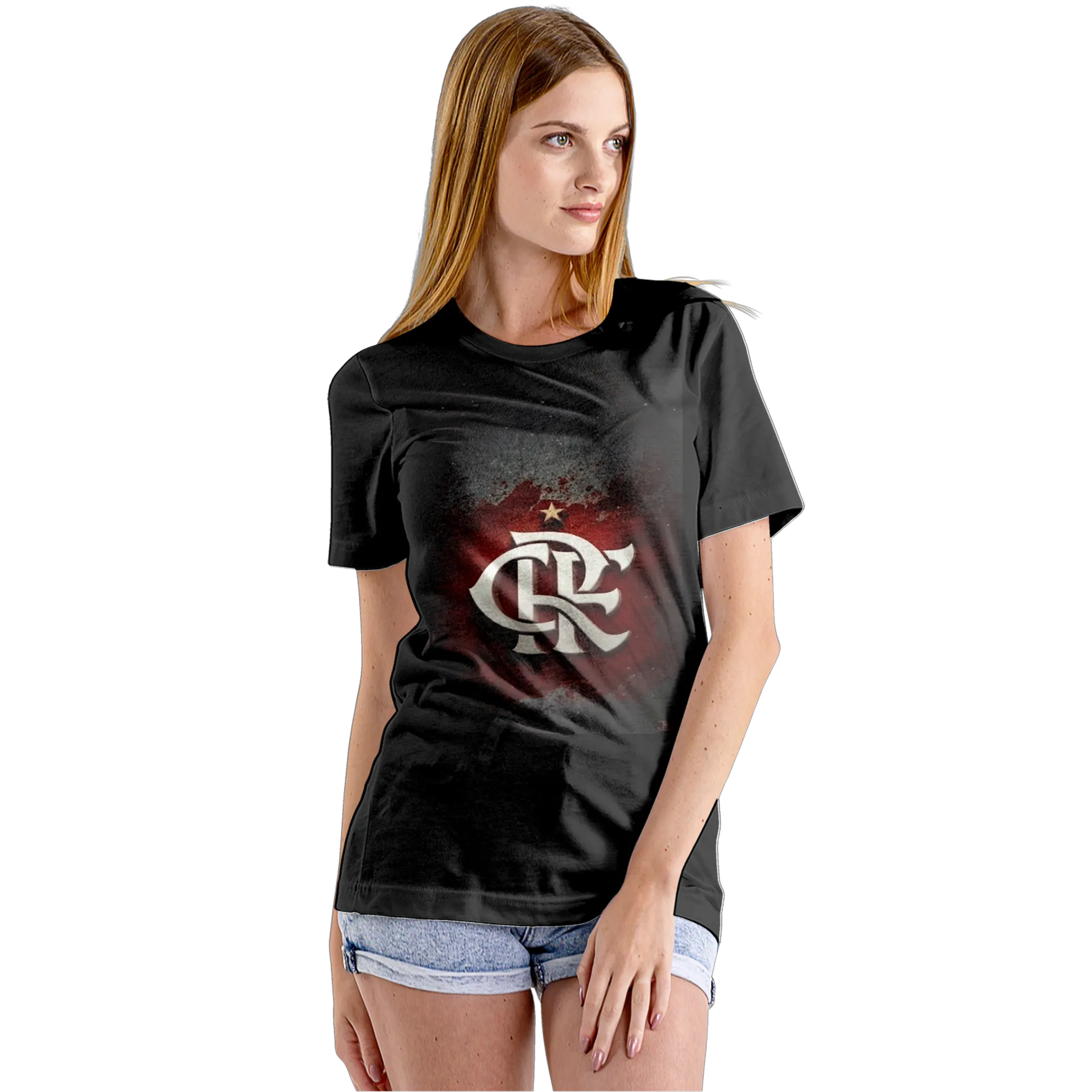 Camiseta Babylook Logo Tipográfico Vermelho e Branco 100% - Imagem 5