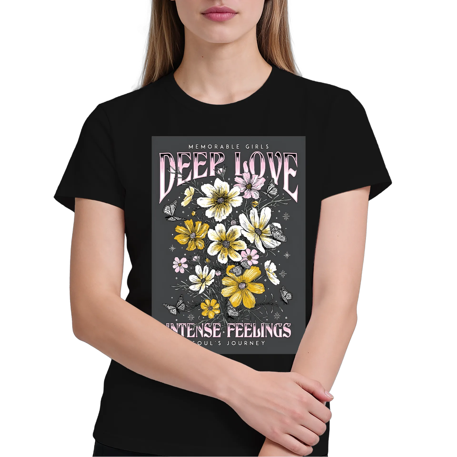 Camiseta Estampa Tipográfica Deep Love Flores 100% Algodão - Imagem 3