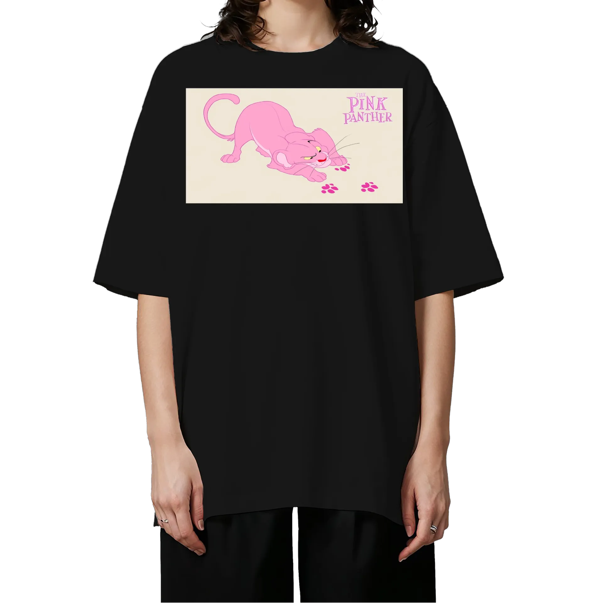 Camiseta Oversized Pantera Rosa Estampa Cartoon 100% Algodão - Imagem 3