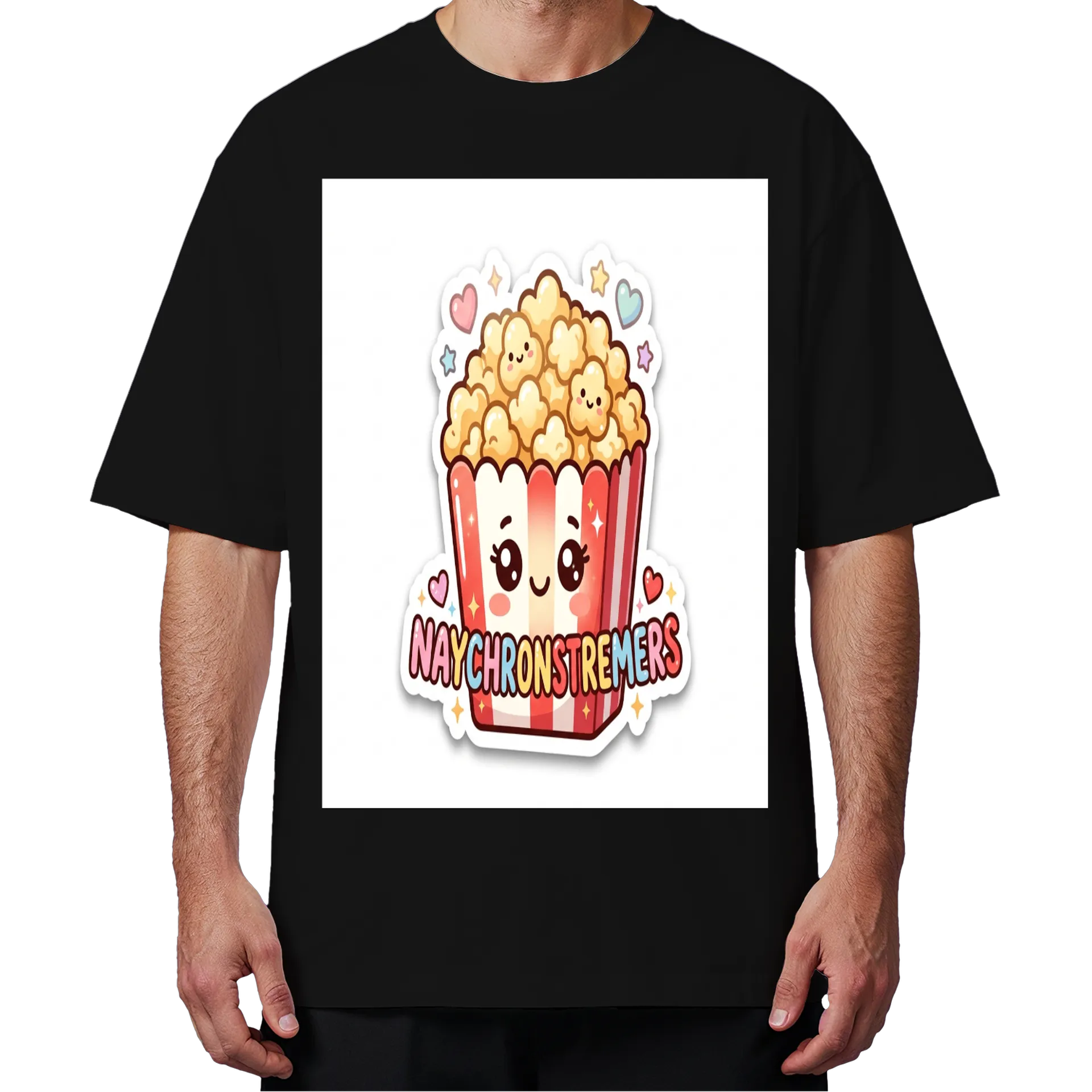 Camiseta Oversized Pipoca Kawaii Naychronstreamers Estampada - Imagem 4