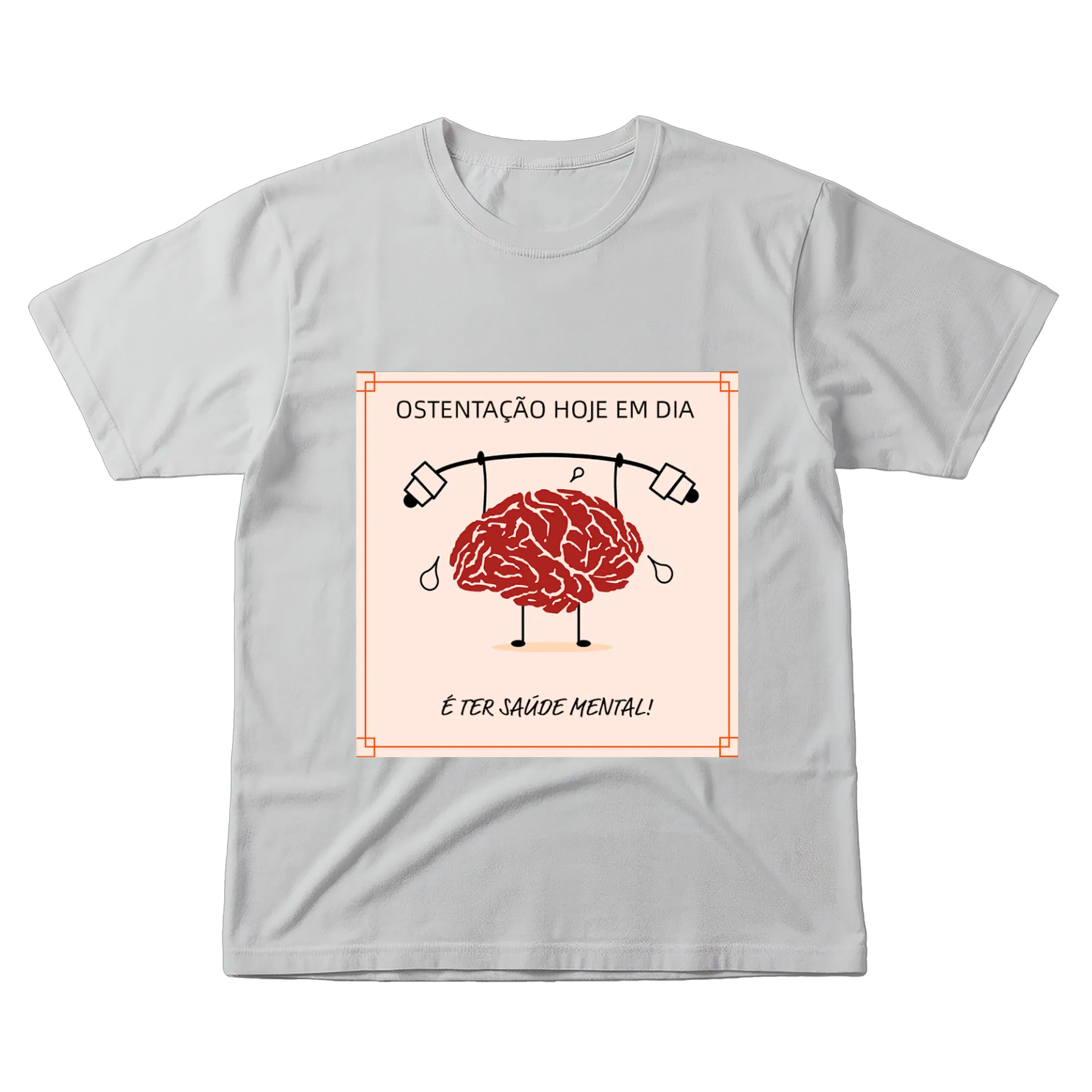 Camiseta Saúde Mental Cérebro Levantando Peso 100% Algodão - Imagem 1