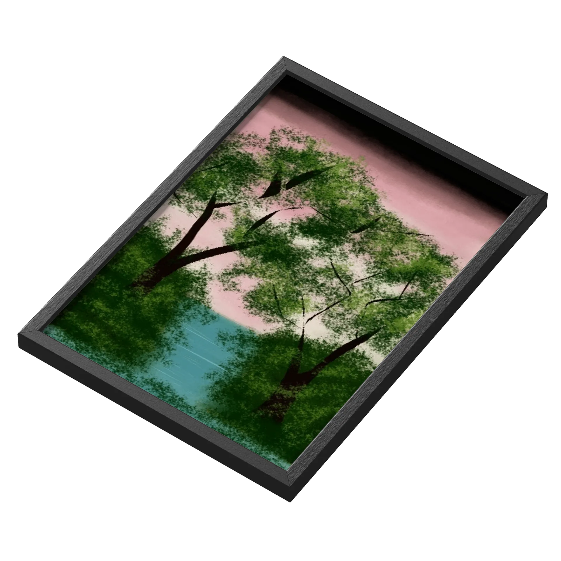 Quadro Paisagem de Lago entre Árvores Arte Texturizada A3 - Imagem 3