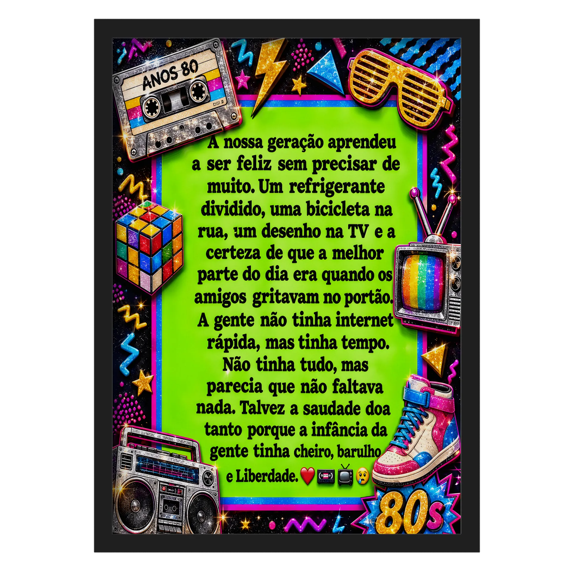 Quadro Anos 80 Estampa Neon Pop A3 MDF Vidro - Imagem 1