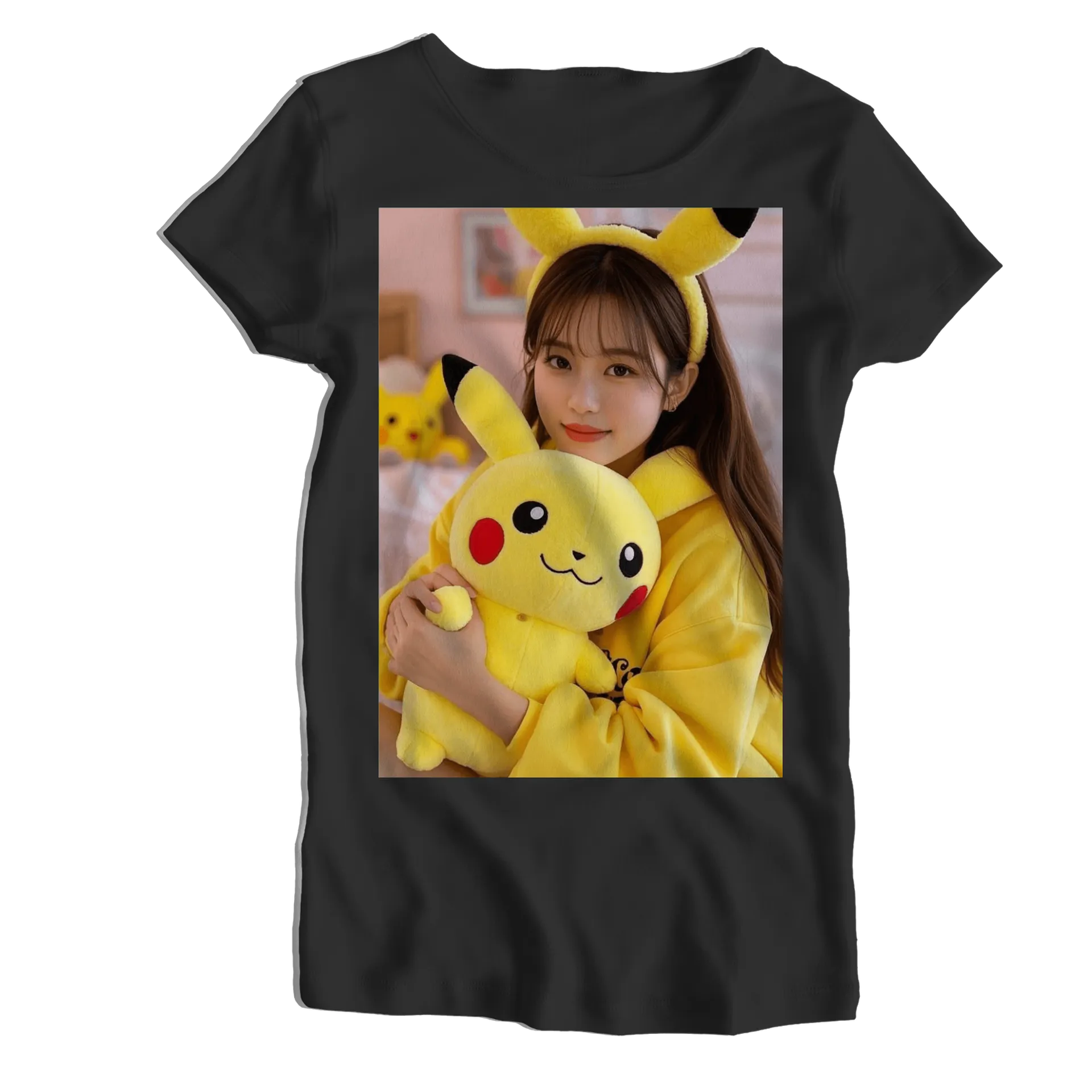Camiseta Babylook Pikachu Pelúcia Amarela 100% Algodão - Imagem 1