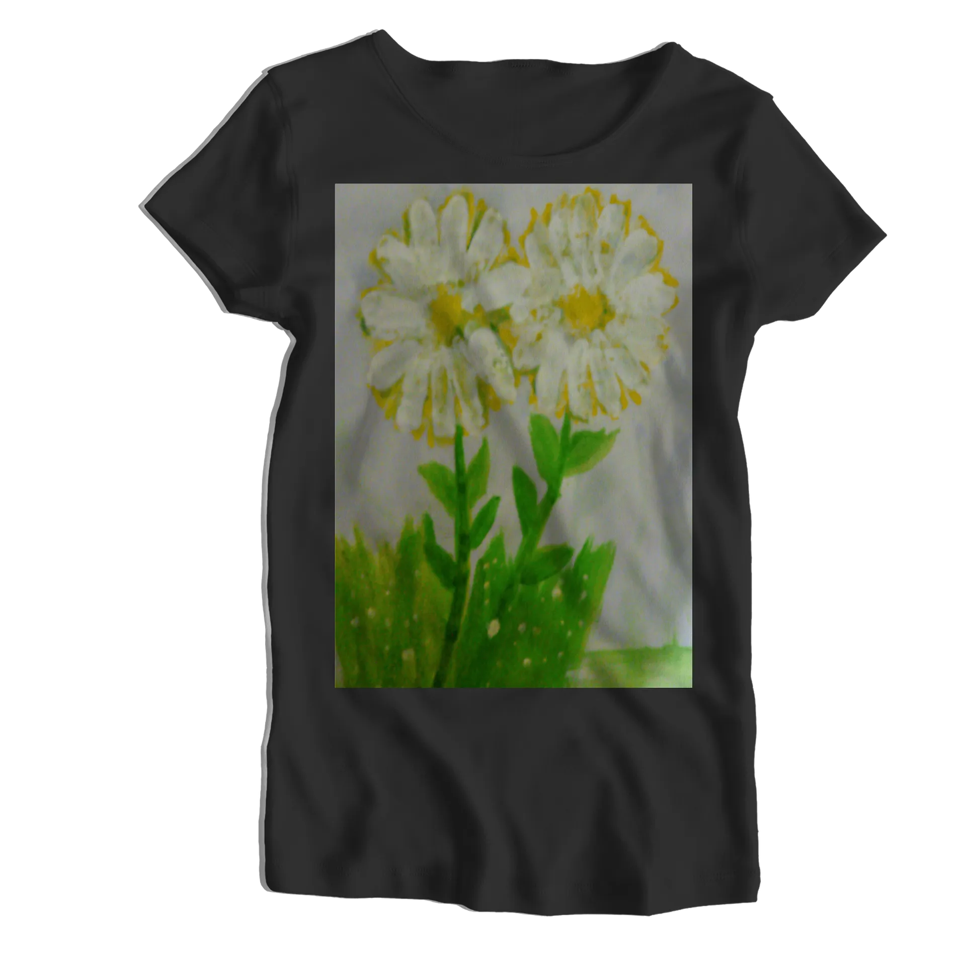 Camiseta Babylook Margaridas Brancas e Folhas Verdes 100% - Imagem 1