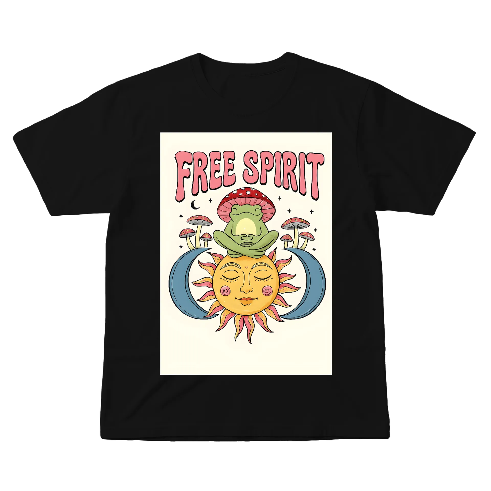Camiseta Sapo Sobre Sol Lua Cogumelos Free Spirit 100% - Imagem 1