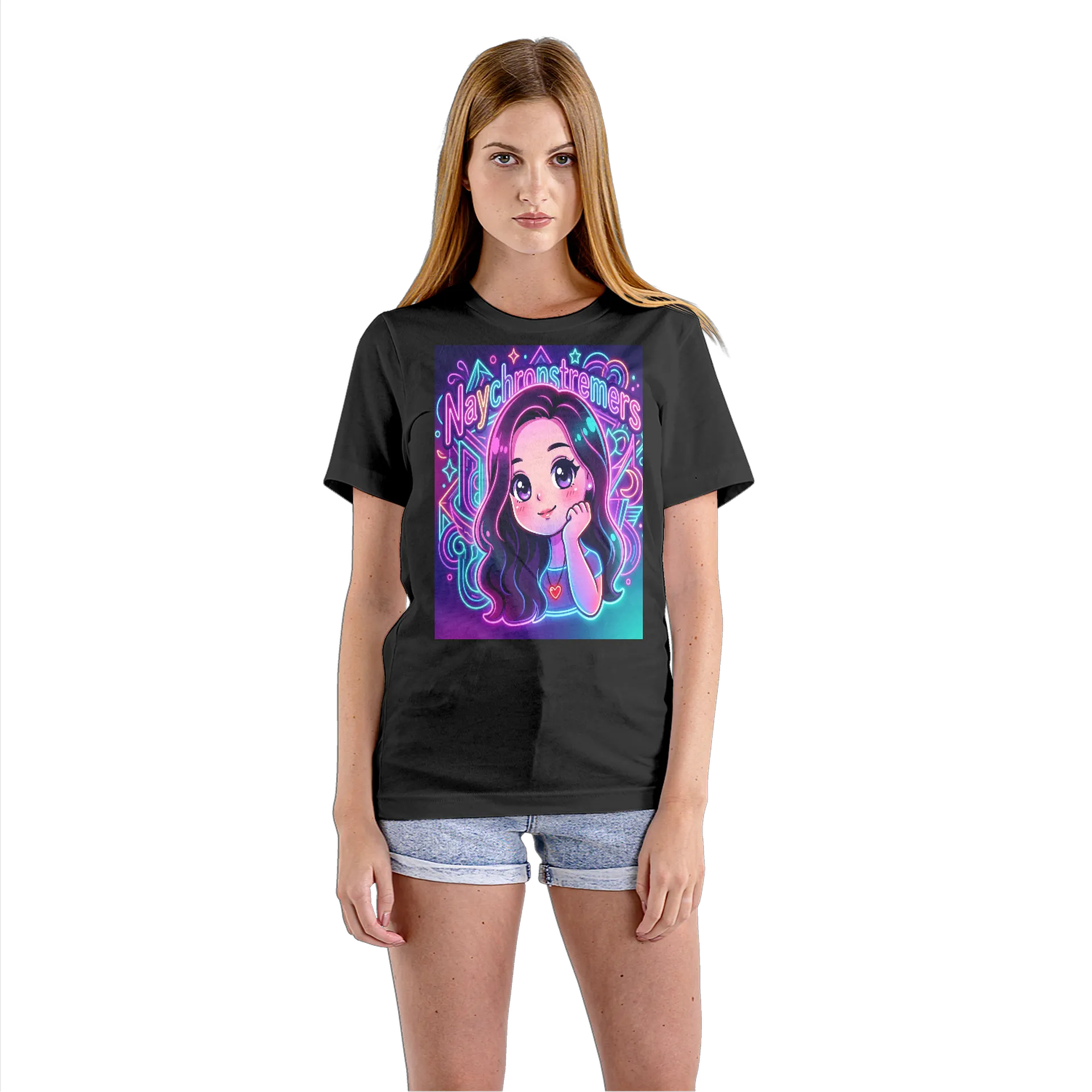 Camiseta Babylook Naychronstreamer Cartoon Neon 100% Algodão - Imagem 3