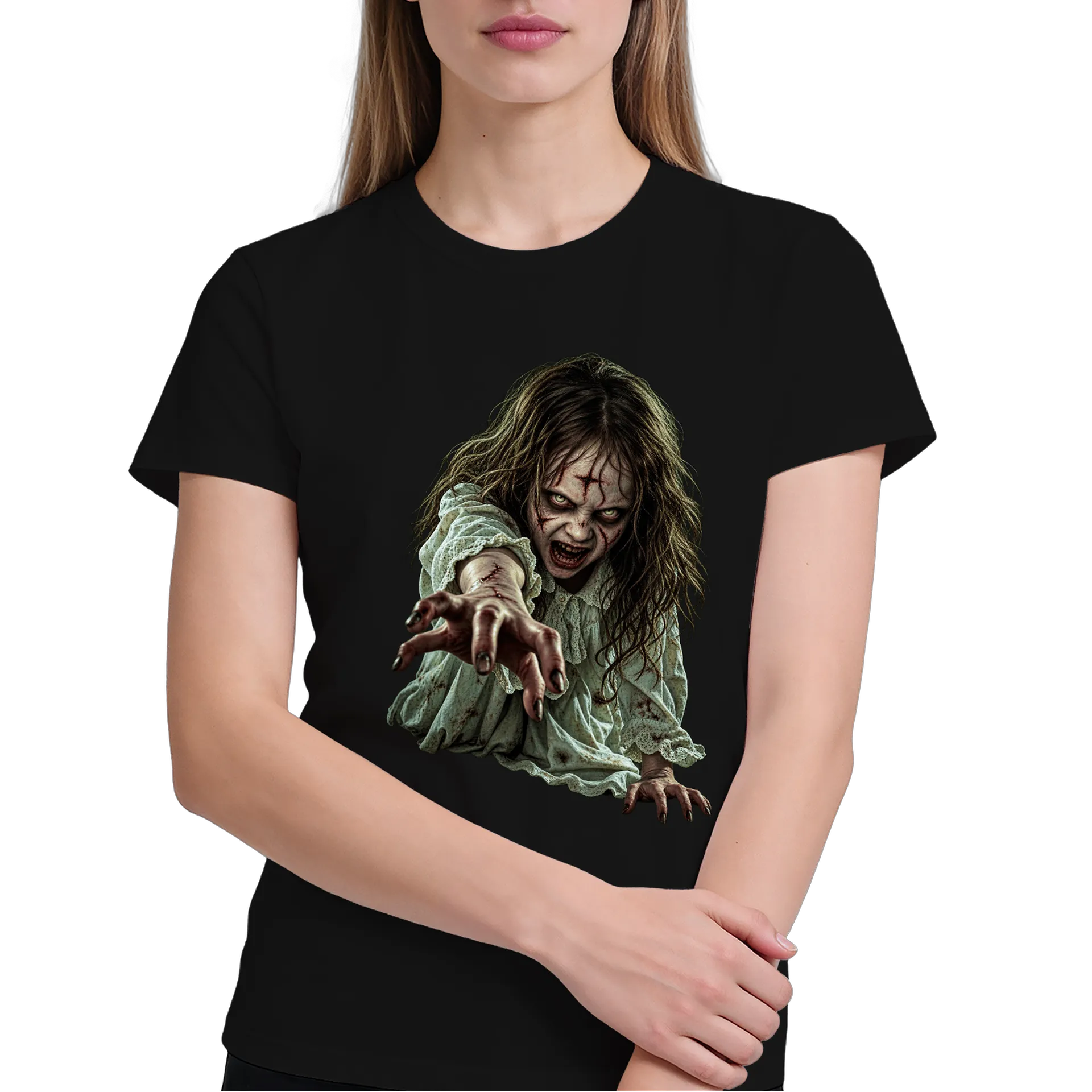 Camiseta Menina Possuída — Horror Clássico 100% Algodão - Imagem 3