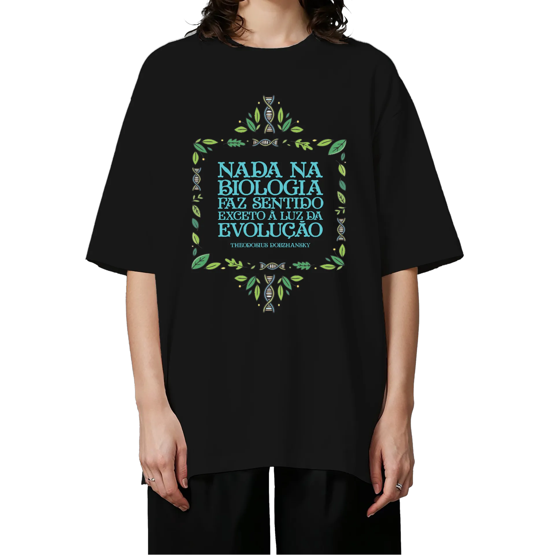 Camiseta Oversized Biologia Evolução Preto 100% Algodão - Imagem 3
