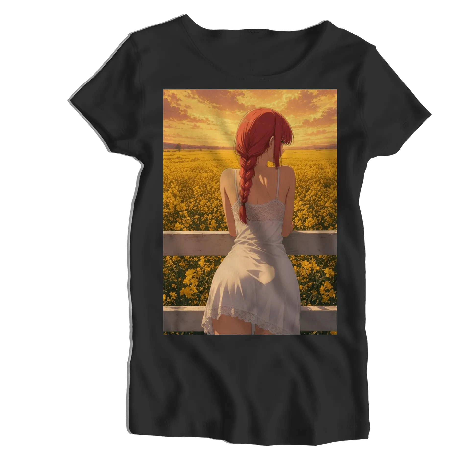 Camiseta Babylook Anime Mulher Campo de Flores 100% Algodão - Imagem 1