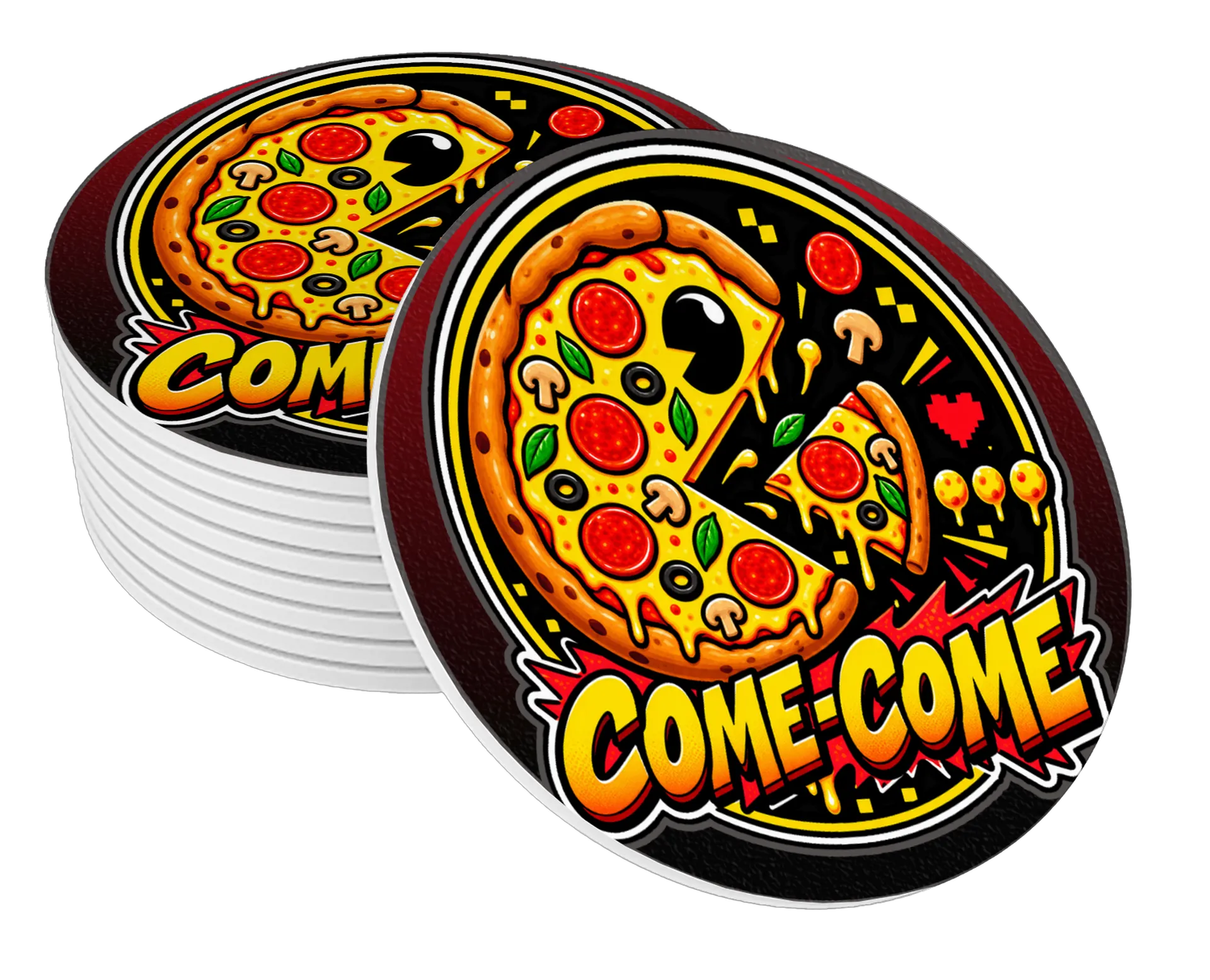 Porta-copo Pizza Pac-Man Cartoon COME-COME Colorida MDF de PRISMA GAMER — imagem 1 de 3