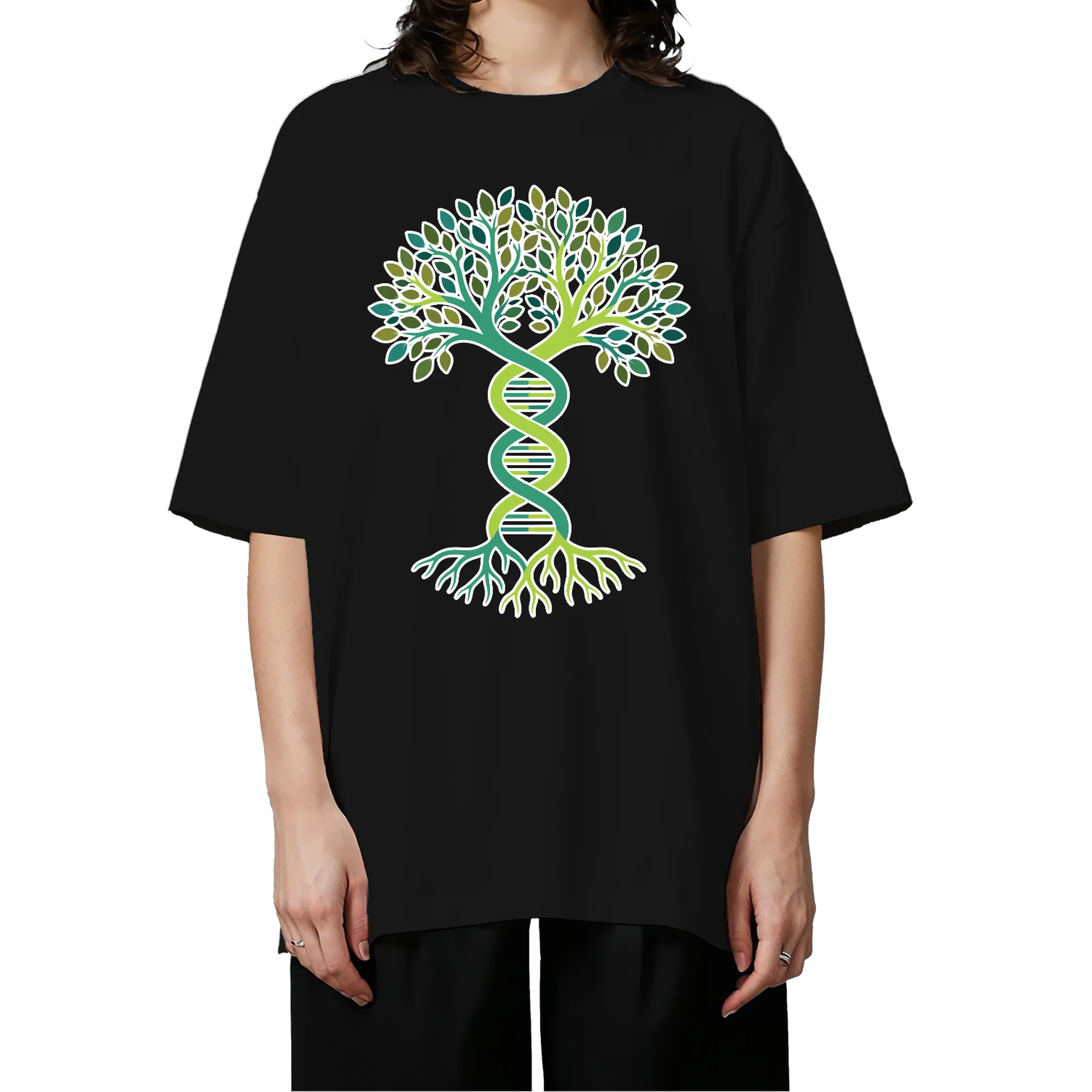 Camiseta Oversized Árvore fida DNA Verde Preto 100% Algodão - Imagem 3