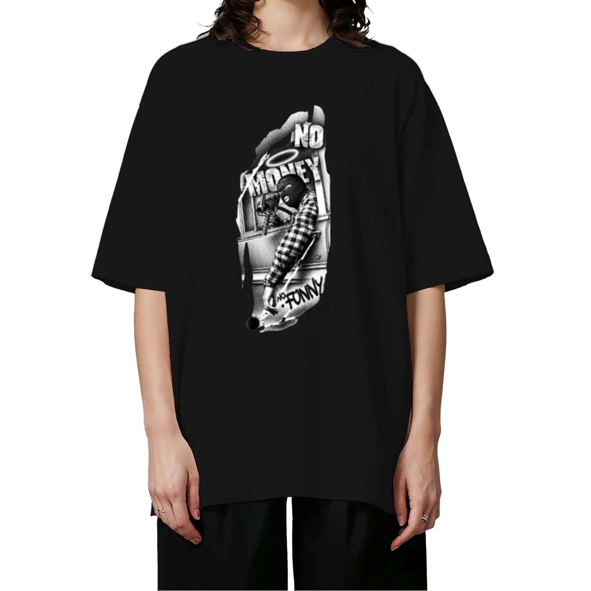 Camiseta Oversized Estampa No Money 100% Algodão - Imagem 3