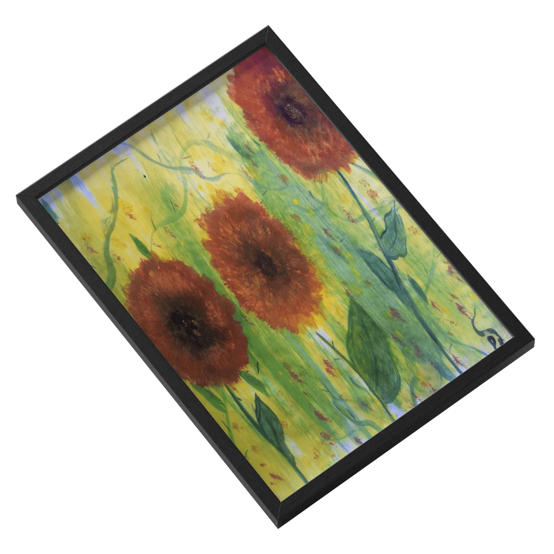 Quadro Girassóis Pintura Abstrata Amarelo e Verde A3 - Imagem 2