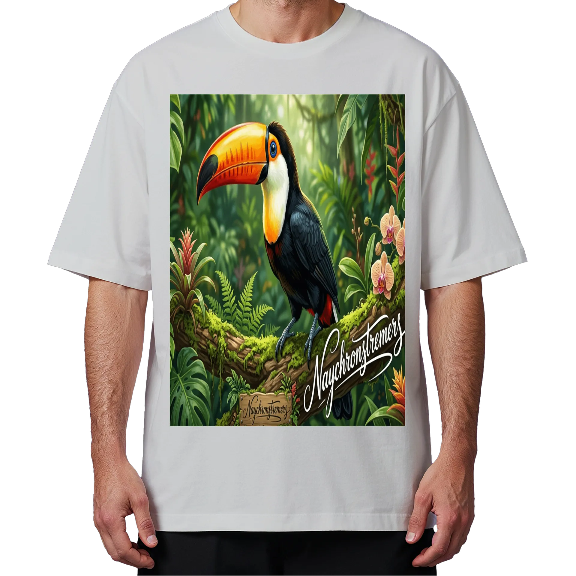 Camiseta Oversized Tucano Realista e Floresta Tropical 50% - Imagem 4