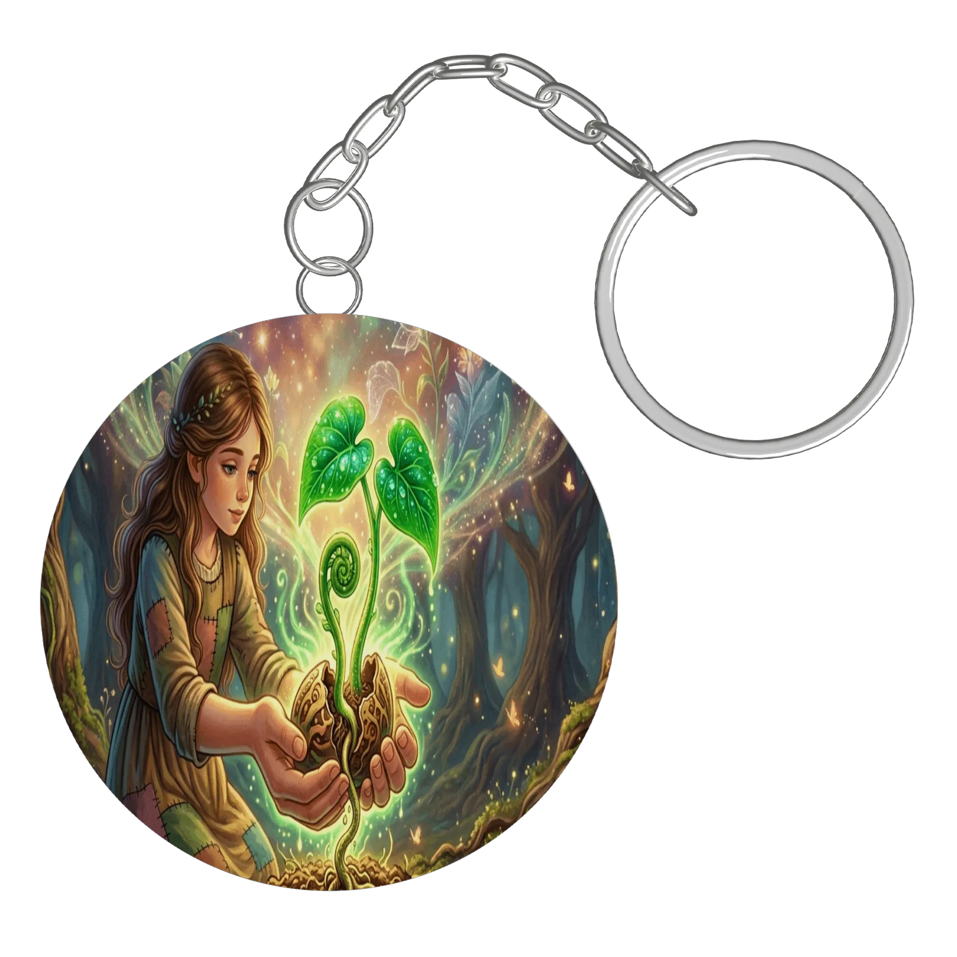 Chaveiro MDF Menina com Planta Mágica Ilustração Fantasia - Imagem 2