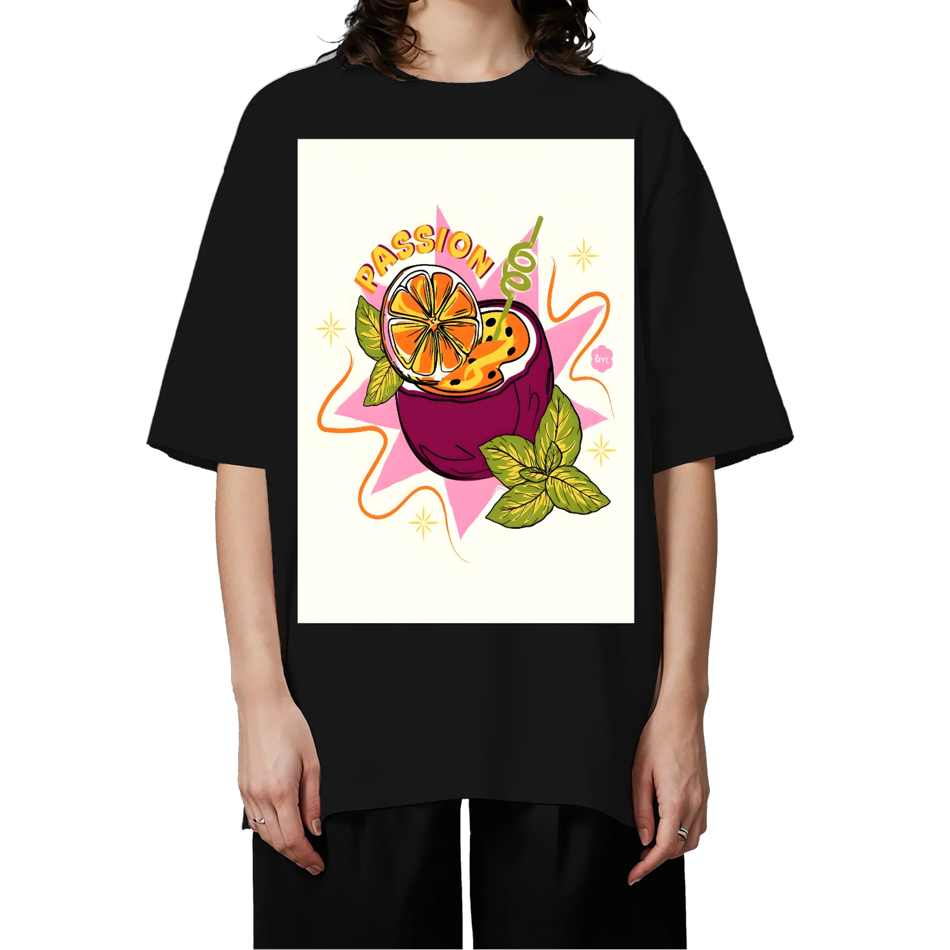 Camiseta Oversized Drink Passion Frutas Cítricas Cartoon - Imagem 3