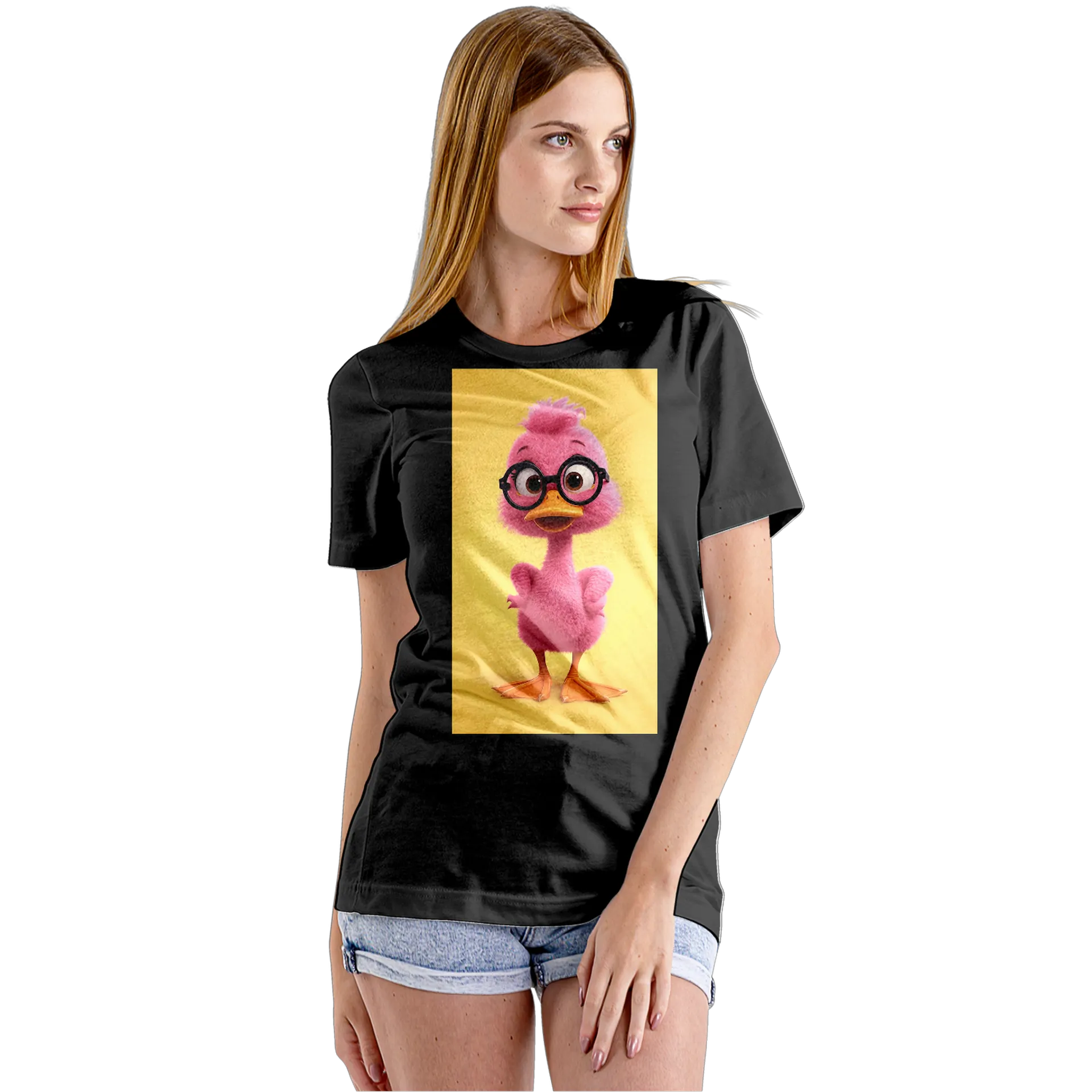Camiseta Babylook Pato Rosa de Óculos 100% Algodão - Imagem 5