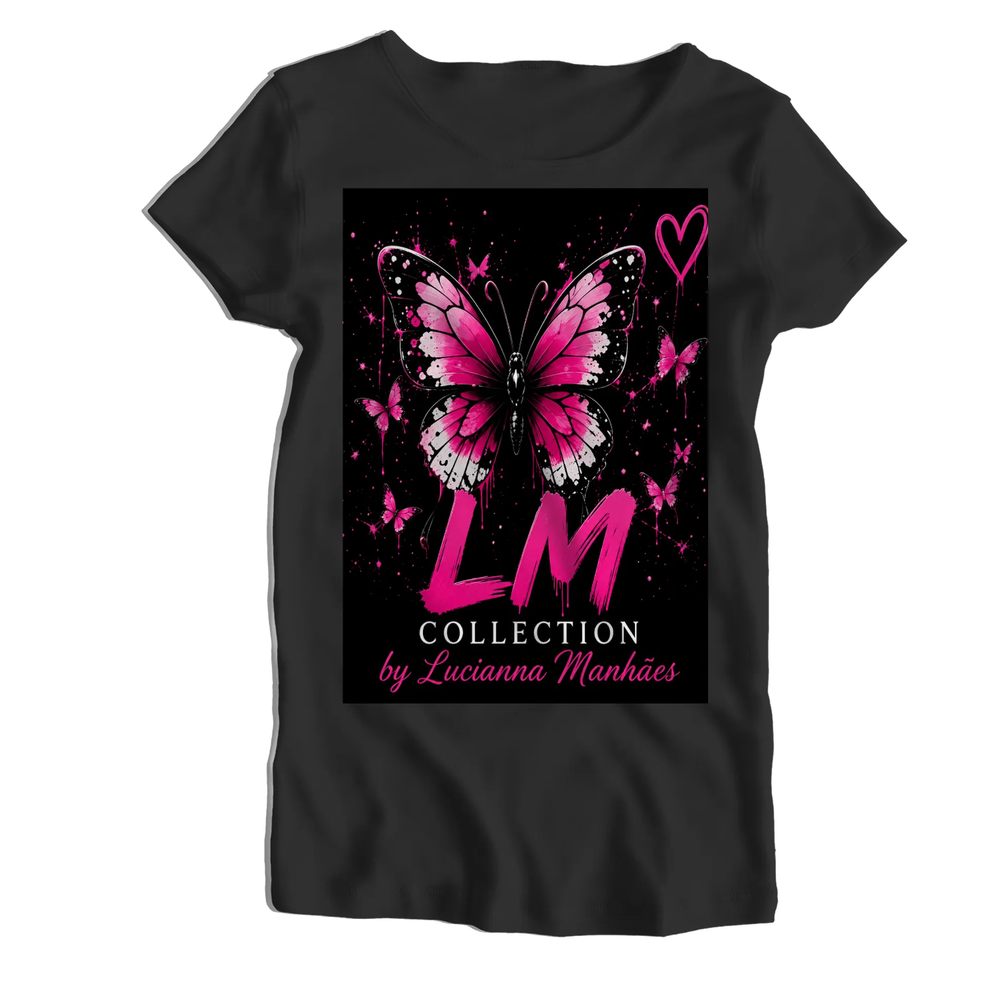 Camiseta Babylook Borboleta Pink Mágica 100% Algodão - Imagem 1