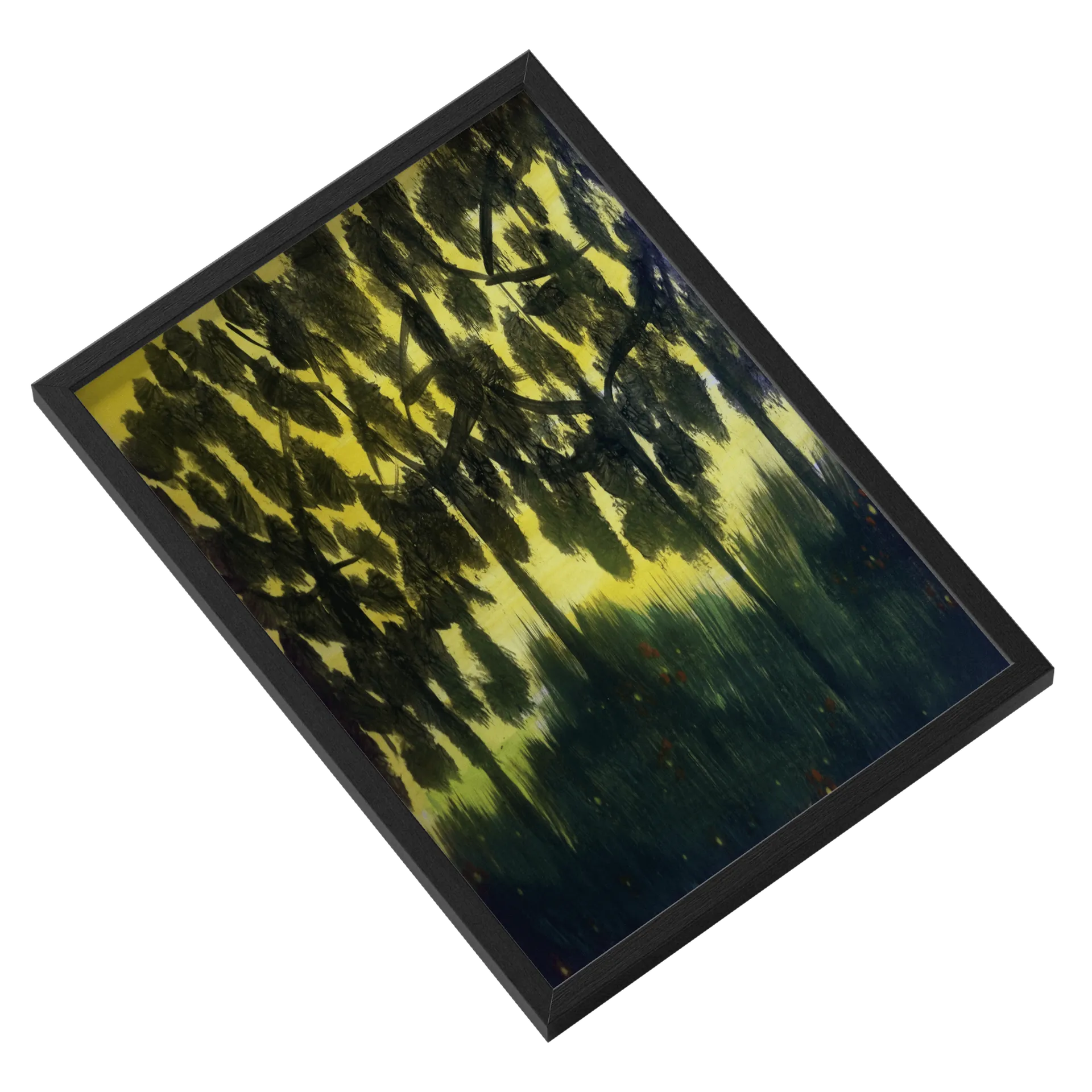 Quadro Paisagem de Árvores Pintura A3 com Vidro - Imagem 2