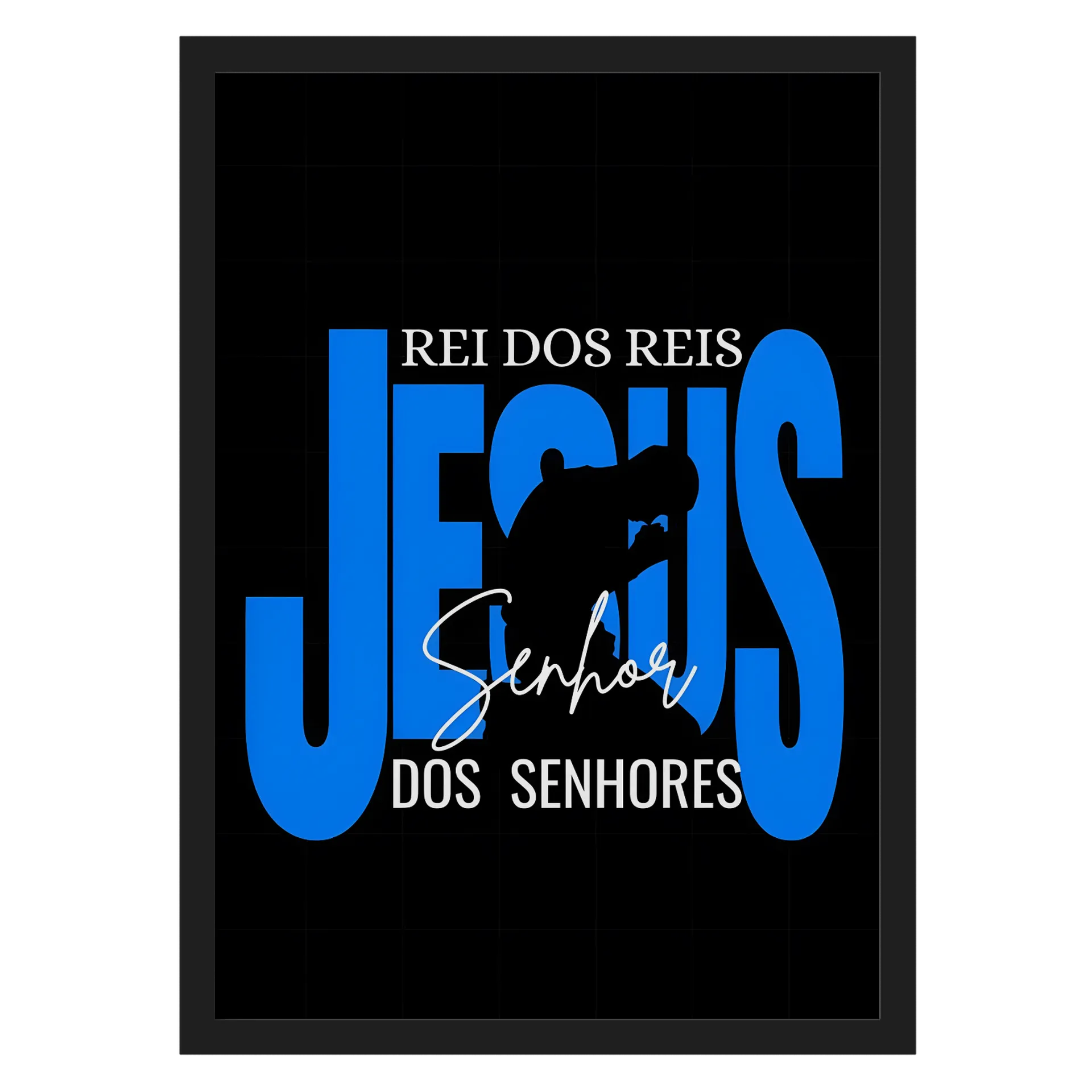 Quadro Tipográfico Jesus Senhor dos Senhores Azul e Preto A3 - Imagem 1