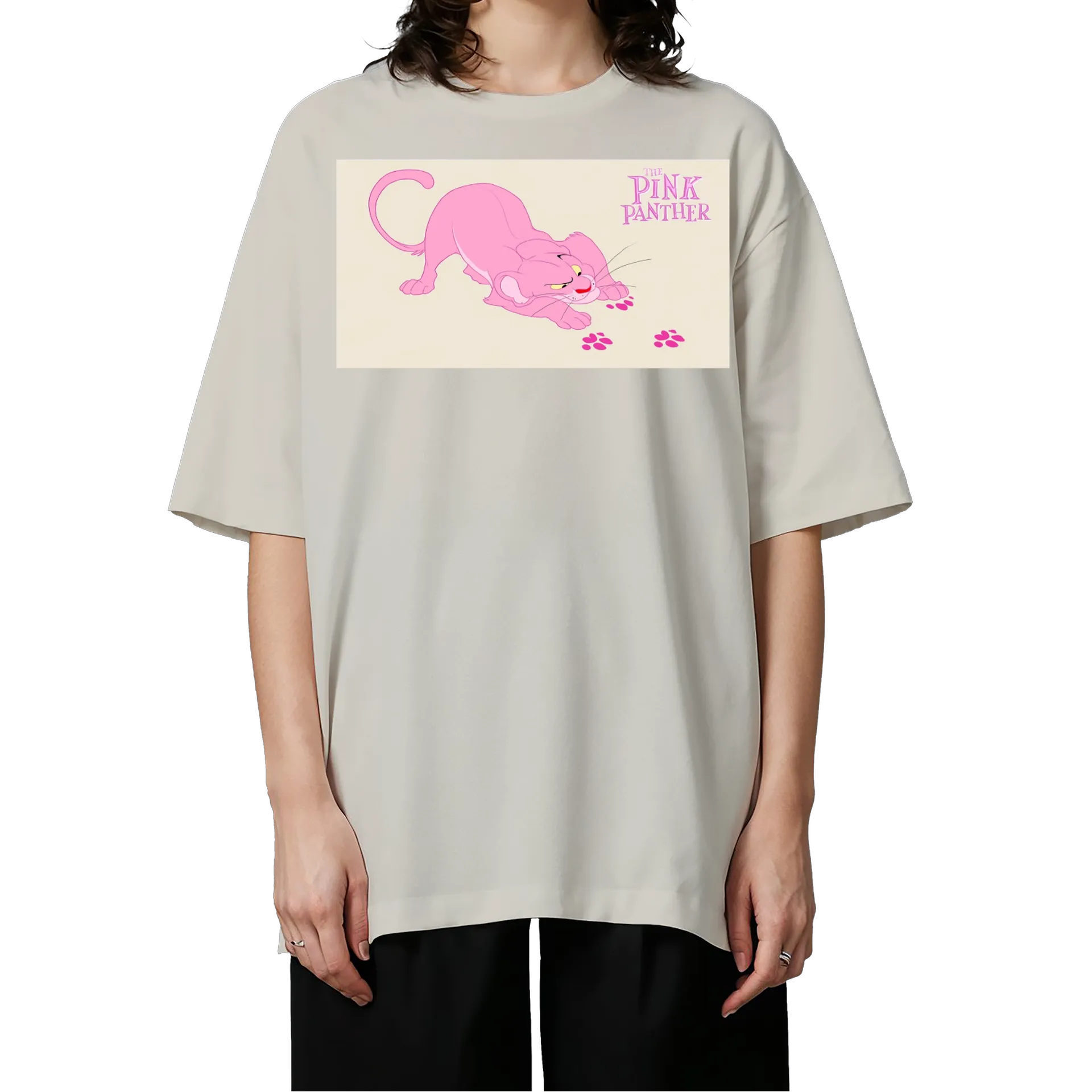 Camiseta Oversized Pantera Rosa Estampa Cartoon 100% Algodão - Imagem 3